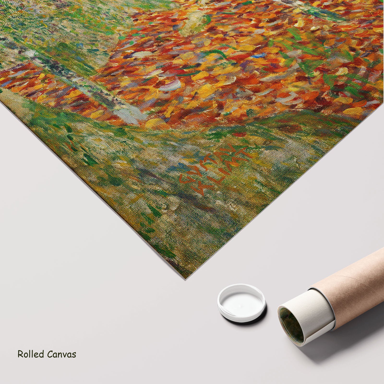 Birch Forest by Gustav Klimt as a large rolled orange and green Impressionist canvas print