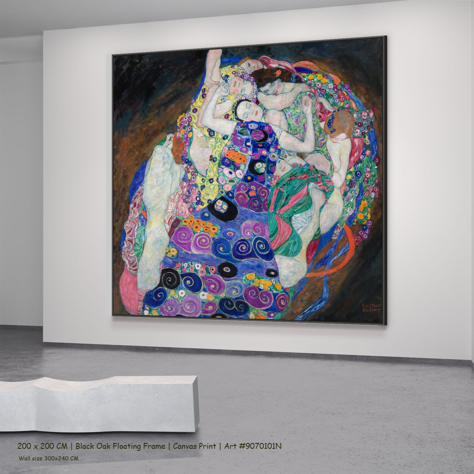 The Virgin by Gustav Klimt in a black oak floating frame, large blue and purple Symbolist canvas