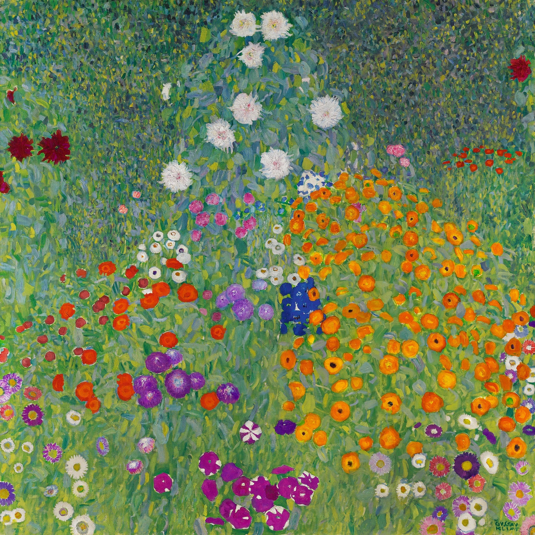 Large green and orange Impressionist canvas print of Bauerngarten by Gustav Klimt