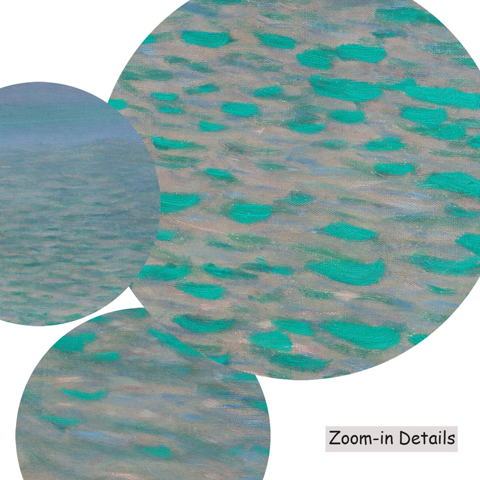 Close-up detail of the brushwork on On Lake Attersee, a large aqua and grey Impressionist canvas by Gustav Klimt