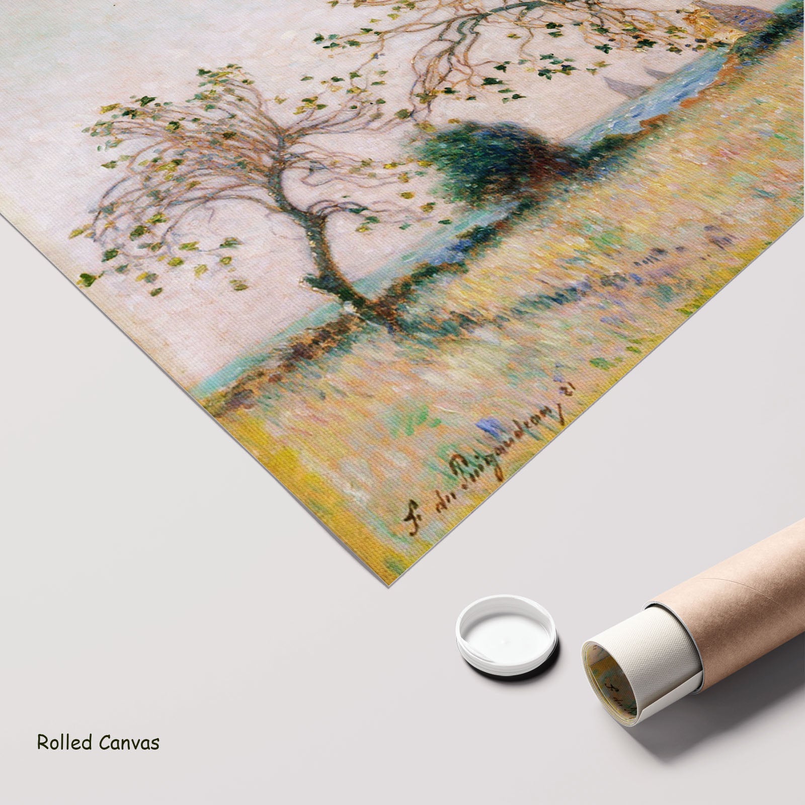 Sunset of the Breton Coast by Ferdinand du Puigaudeau as a large rolled gold and green Impressionist canvas print