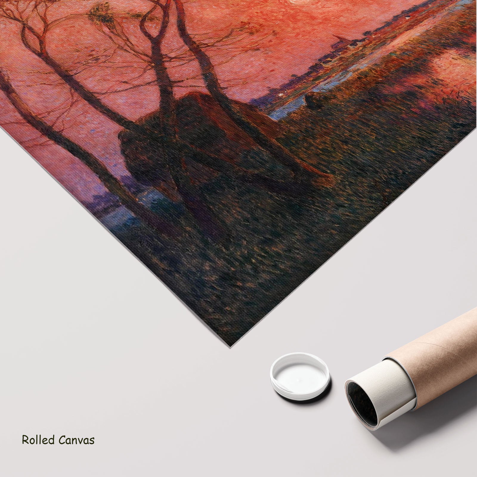 Sunrise by Ferdinand du Puigaudeau as a large rolled pink and red Impressionist canvas print