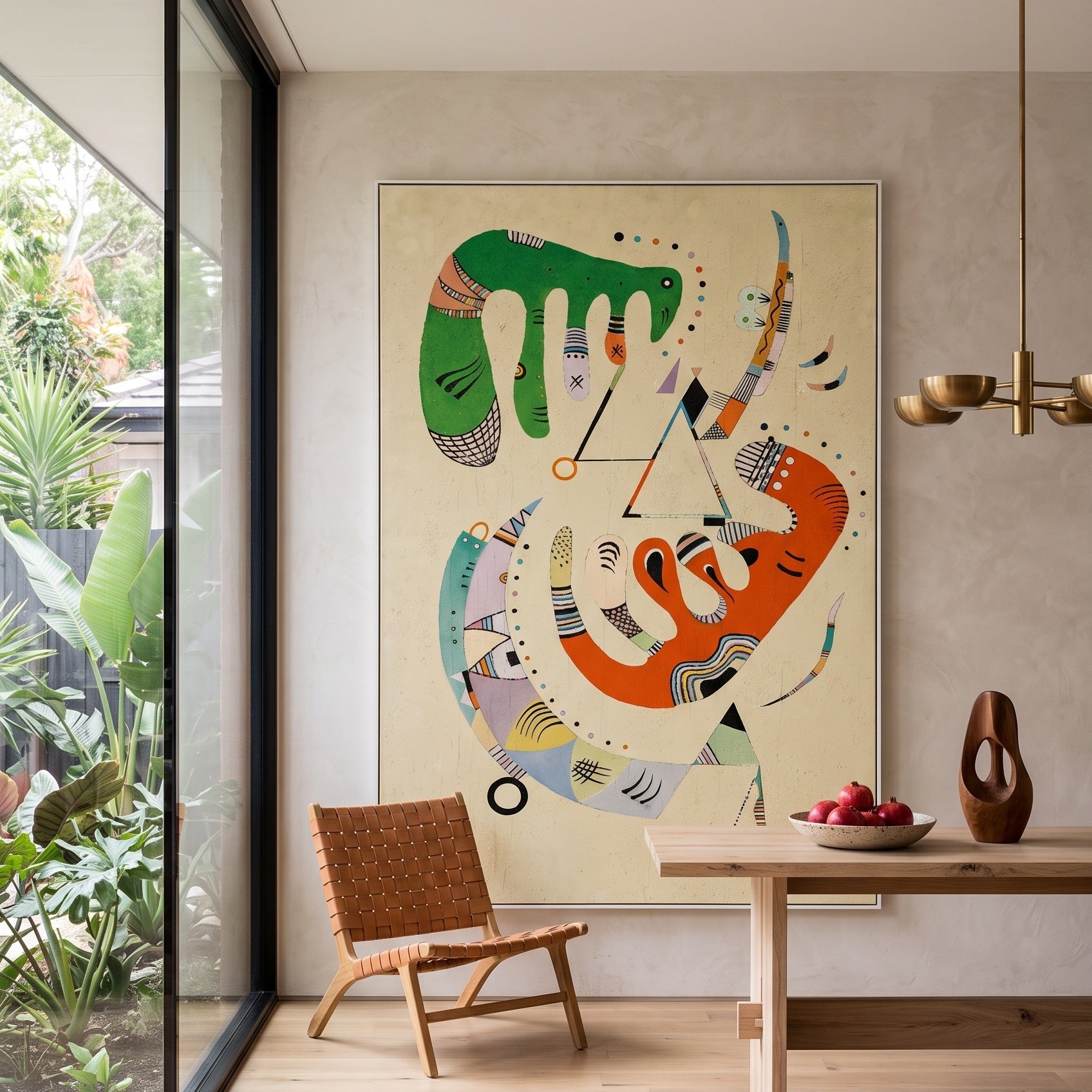 Biomorphic Composition by Wassily Kandinsky — large green and orange Modern Abstract canvas art displayed on a wall