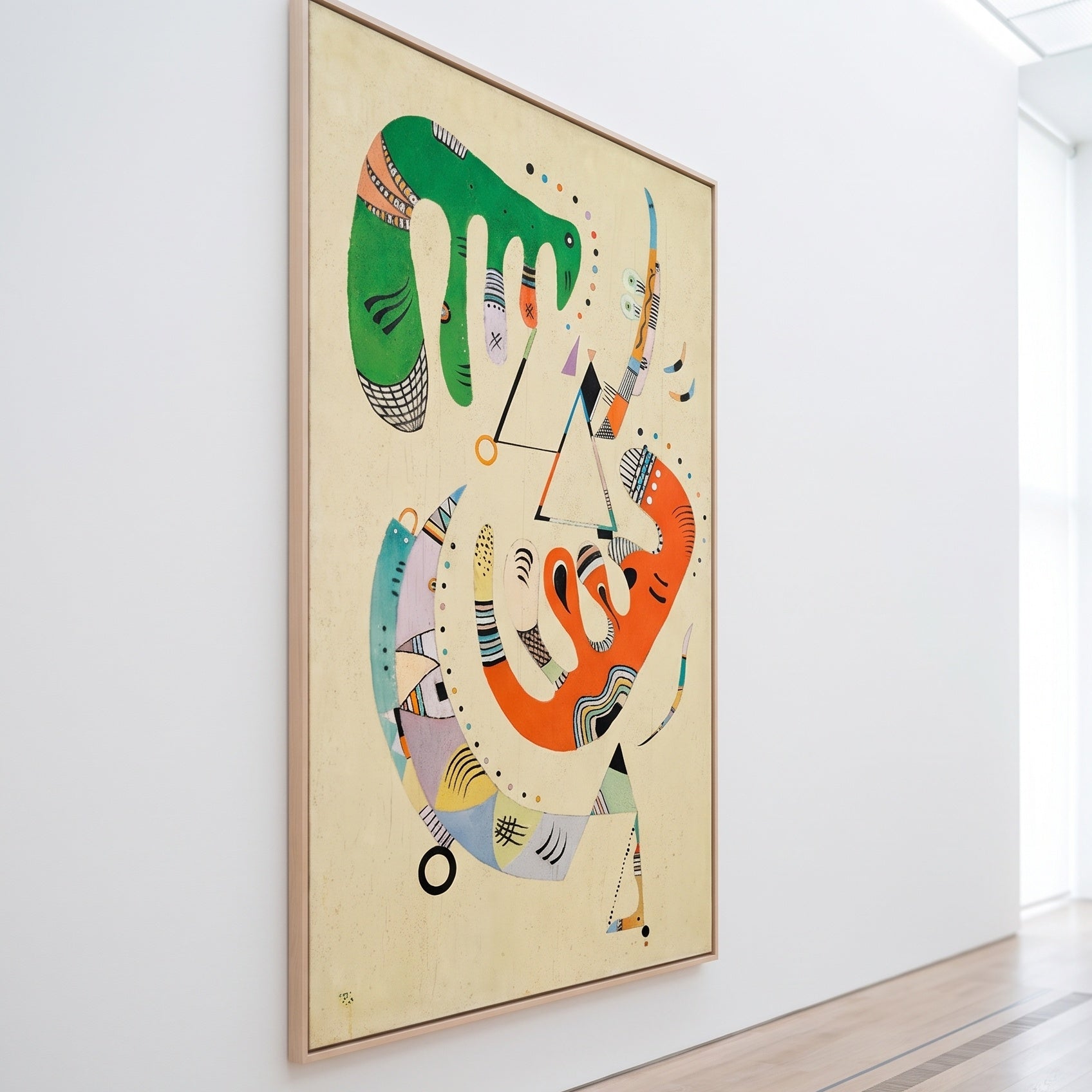 Biomorphic Composition by Wassily Kandinsky — large green and orange Modern Abstract canvas art on a hallway wall
