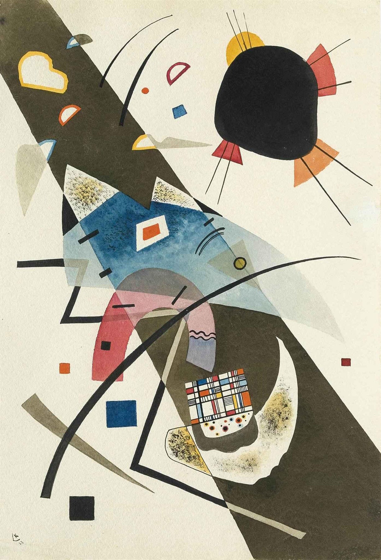 Large brown and blue Abstract canvas print of Diagonal Composition by Wassily Kandinsky