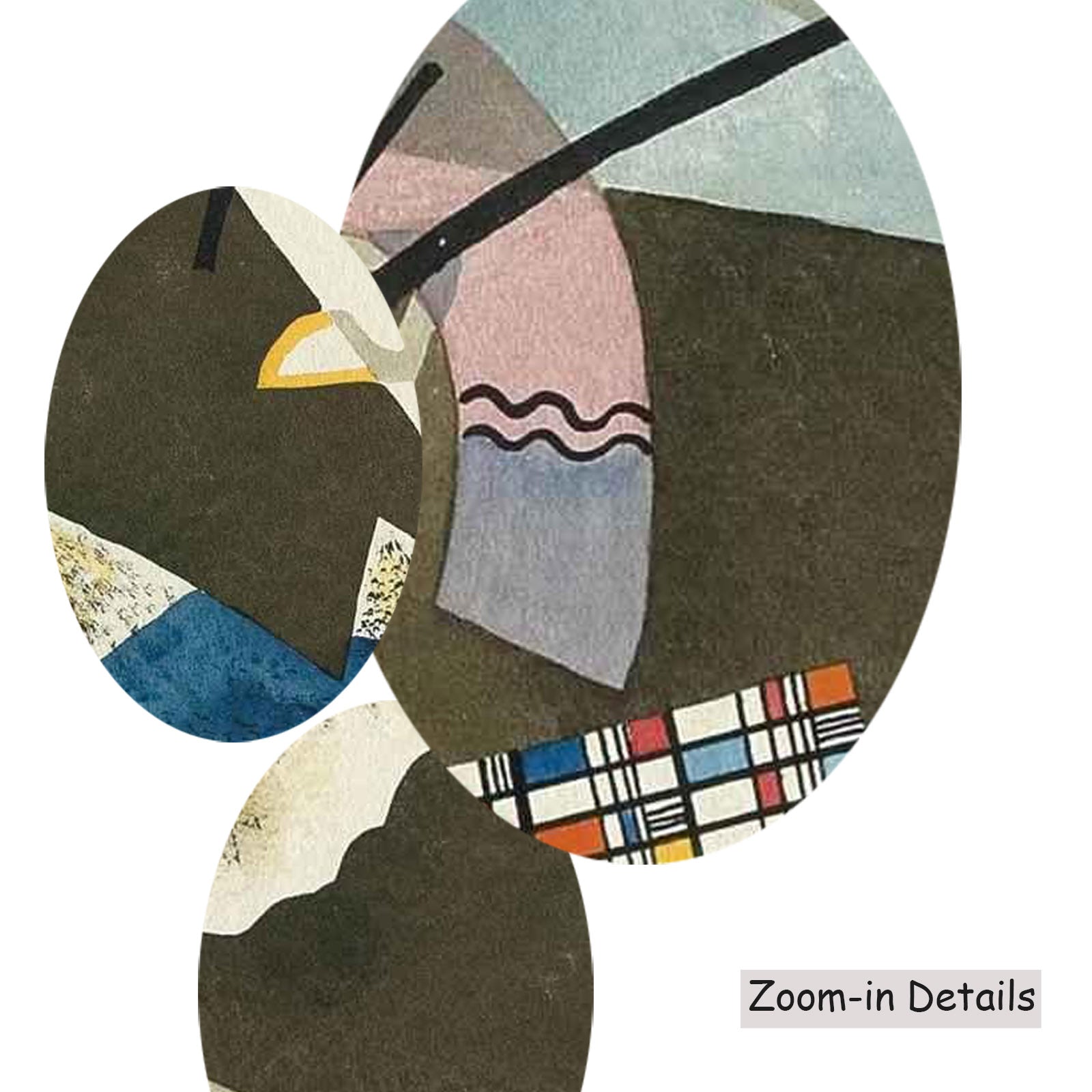 Close-up detail of the brushwork on Diagonal Composition, a large brown and blue Abstract canvas by Wassily Kandinsky