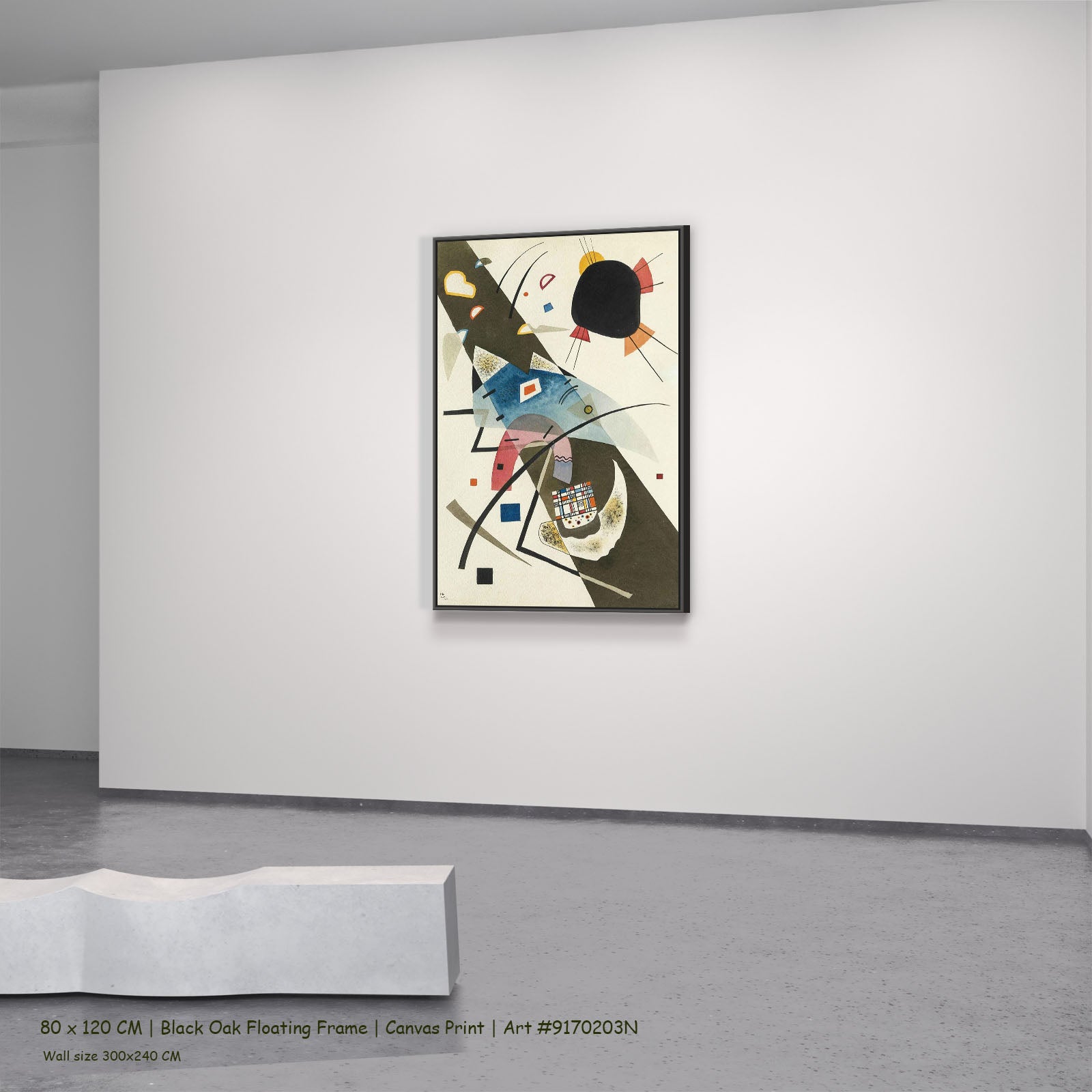Diagonal Composition by Wassily Kandinsky in a black oak floating frame, large brown and blue Abstract canvas