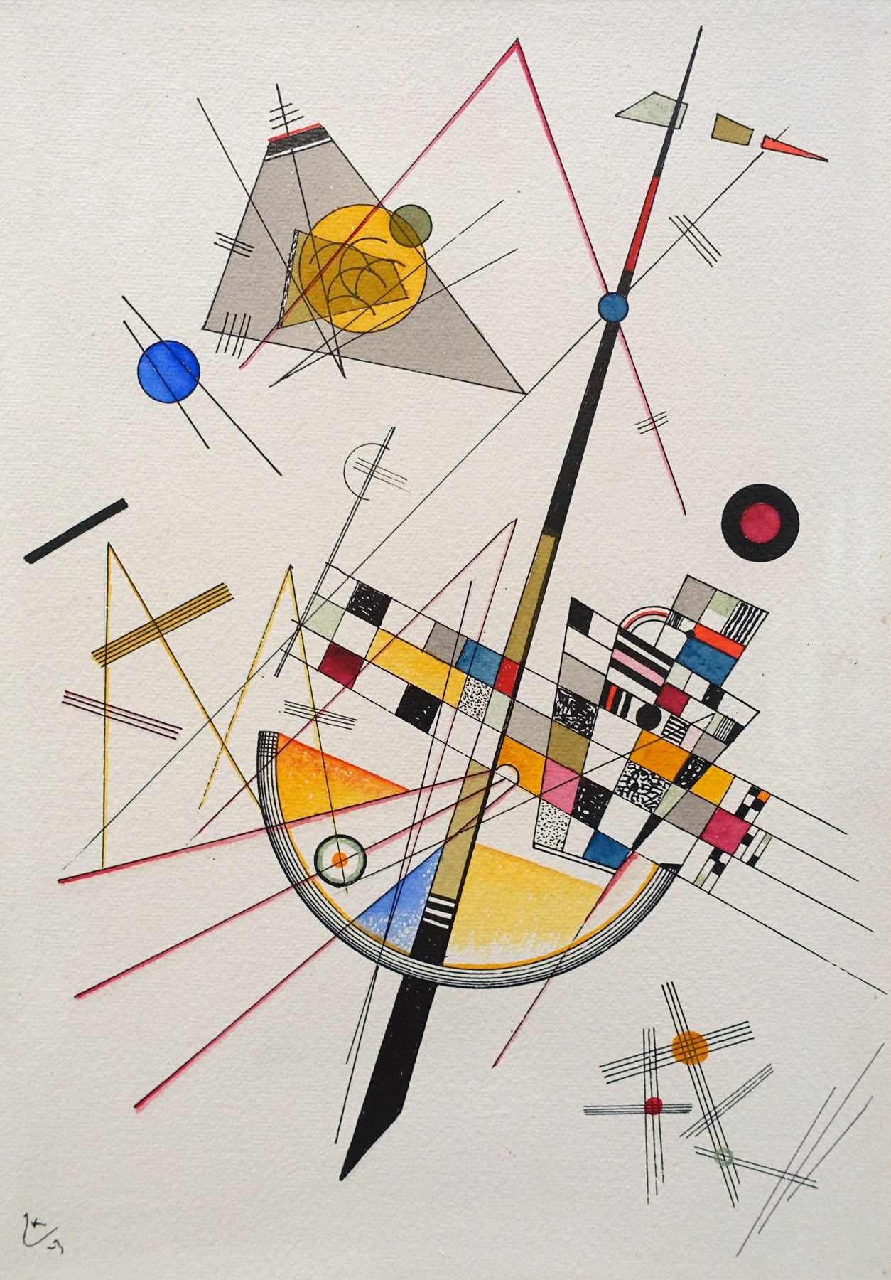 Large white and grey Geometric Abstract canvas print of Delicate Tension by Wassily Kandinsky