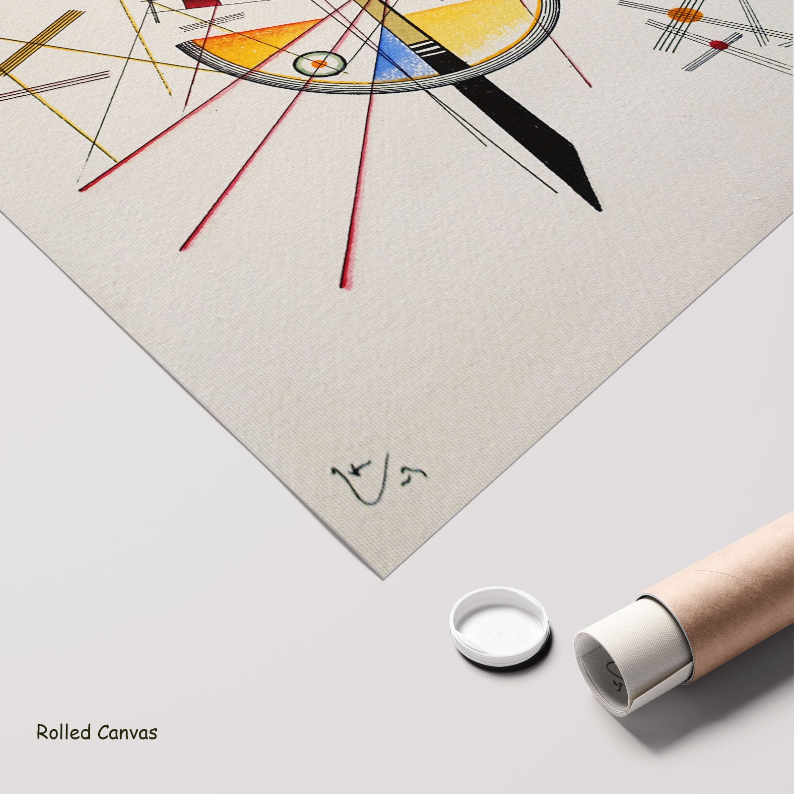 Delicate Tension by Wassily Kandinsky as a large rolled white and grey Geometric Abstract canvas print