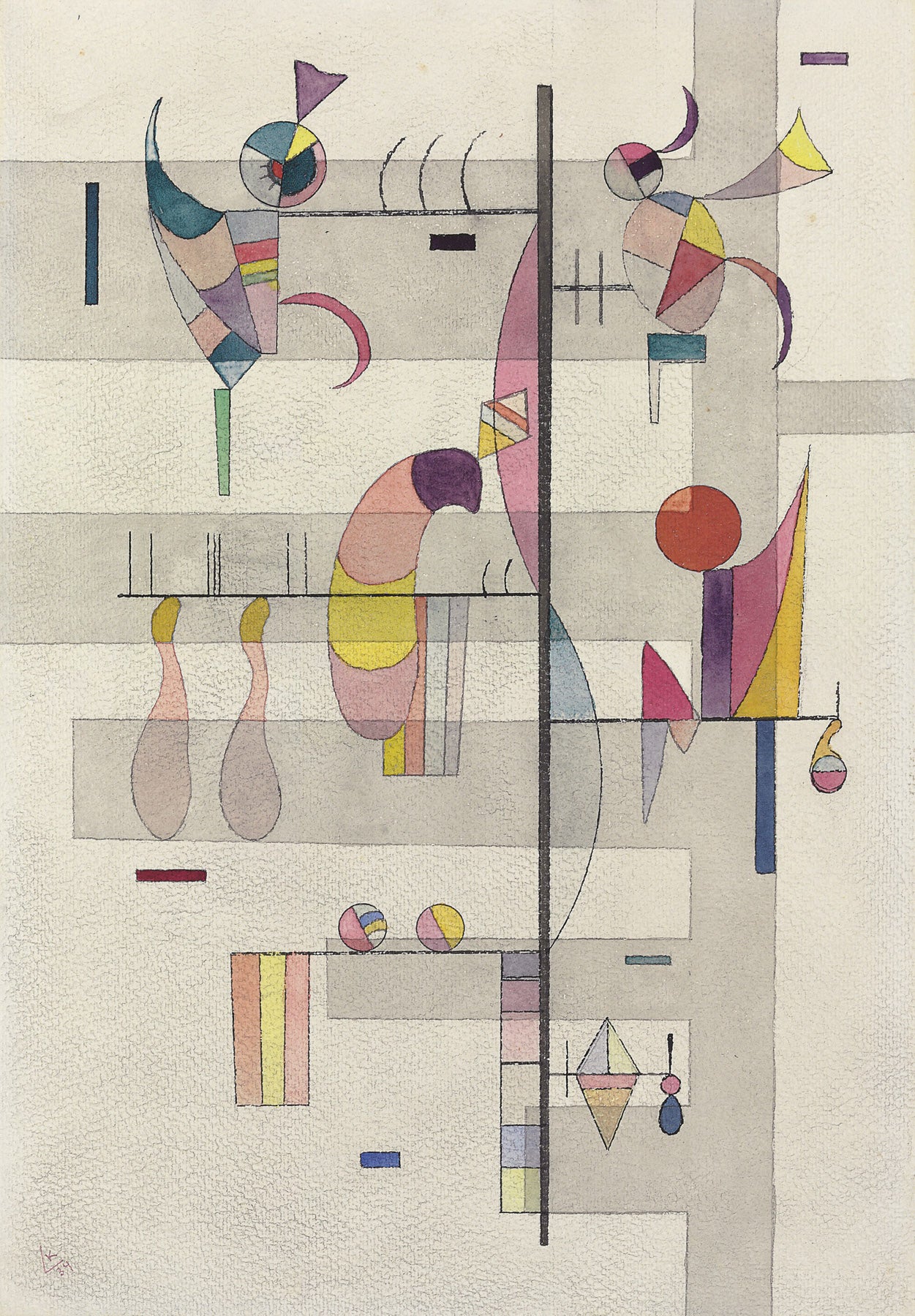 Large white and grey Modern Abstract canvas print of Vertical Axis with Pastel Forms by Wassily Kandinsky