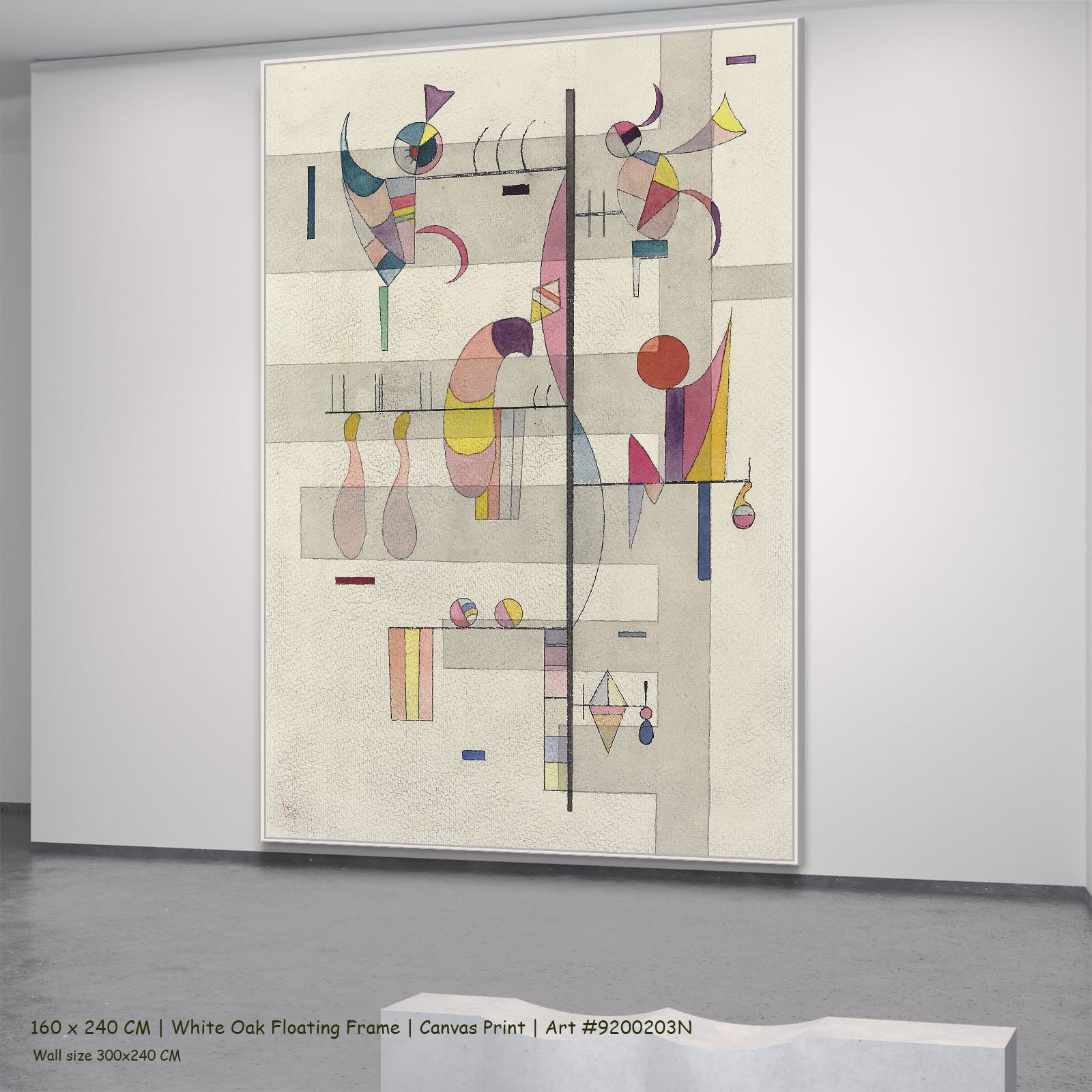 Vertical Axis with Pastel Forms by Wassily Kandinsky in a white oak floating frame, large white and grey Modern Abstract canv