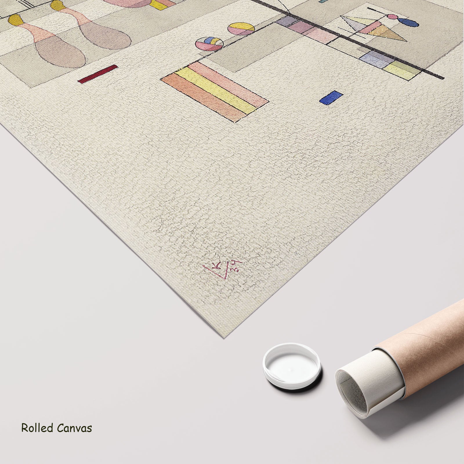 Vertical Axis with Pastel Forms by Wassily Kandinsky as a large rolled white and grey Modern Abstract canvas print