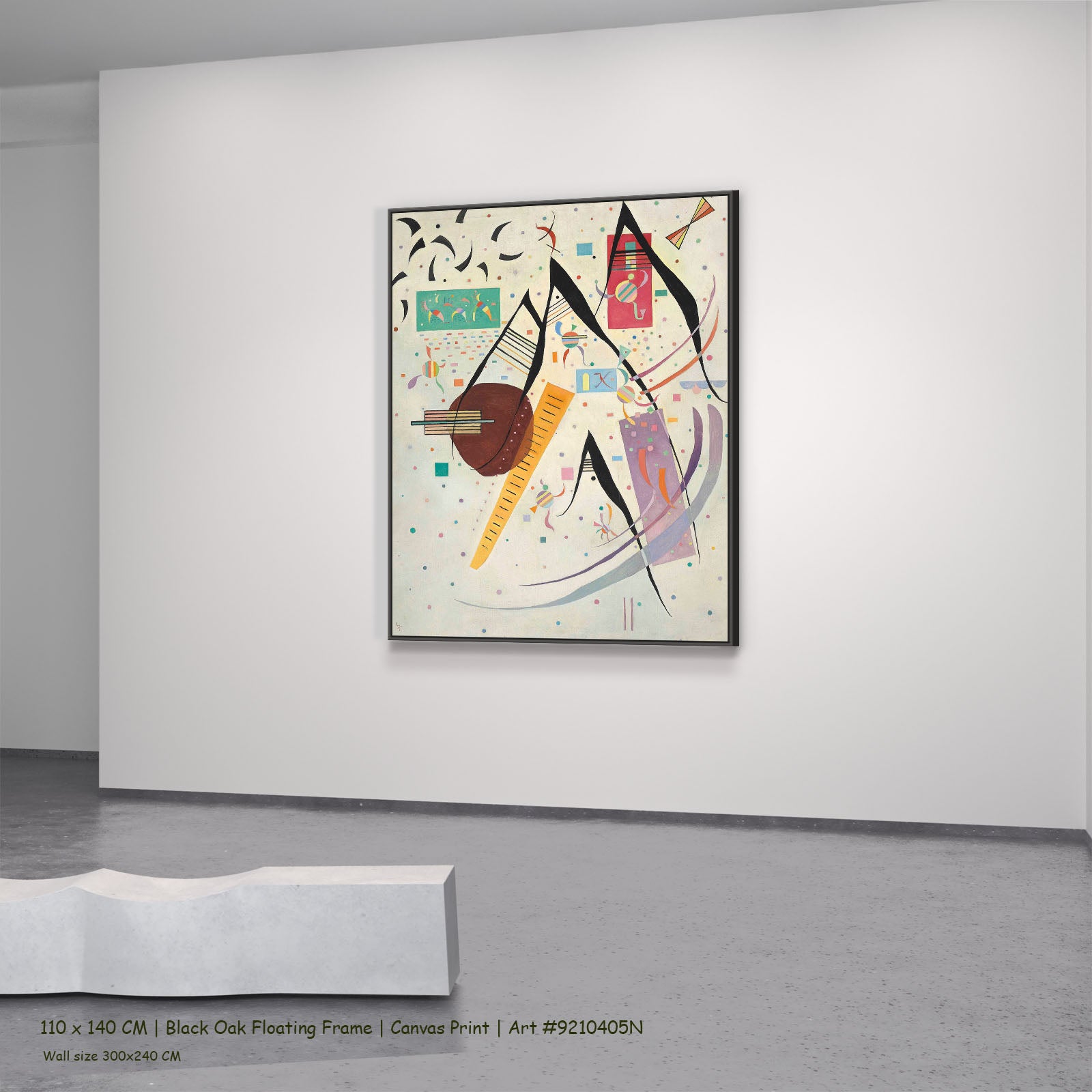 Composition with Little Figures by Wassily Kandinsky in a black oak floating frame, large brown and orange Abstract canvas