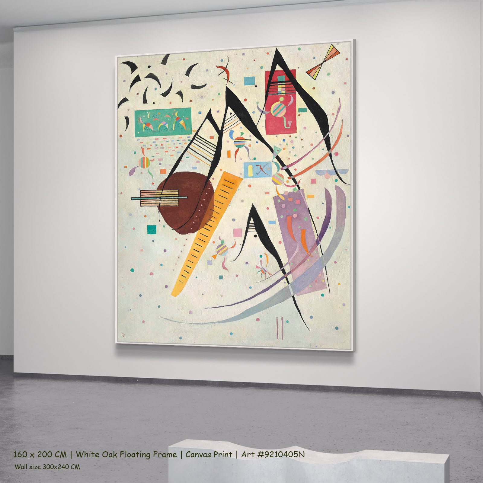 Composition with Little Figures by Wassily Kandinsky in a white oak floating frame, large brown and orange Abstract canvas