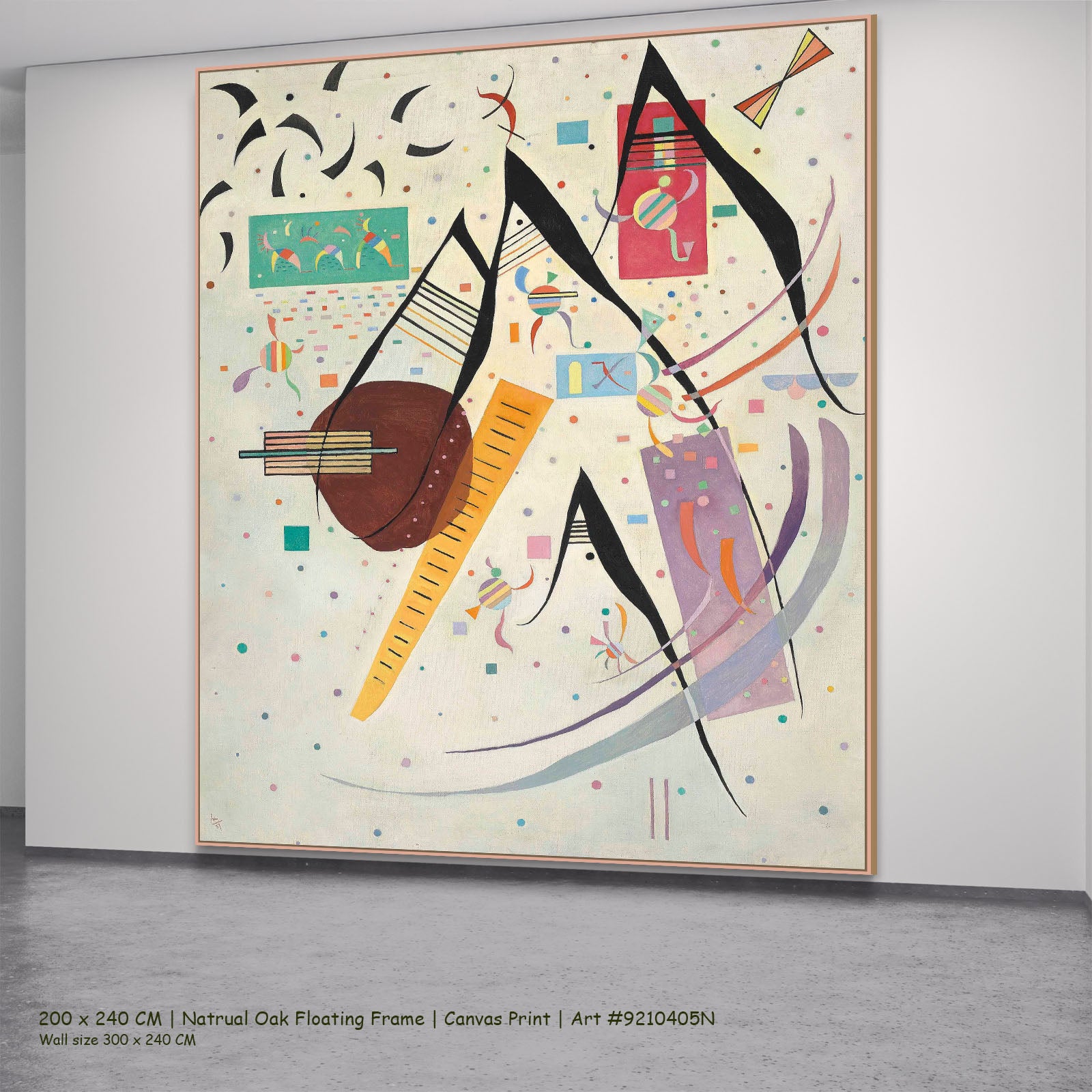 Composition with Little Figures by Wassily Kandinsky in a natural oak floating frame, large brown and orange Abstract canvas