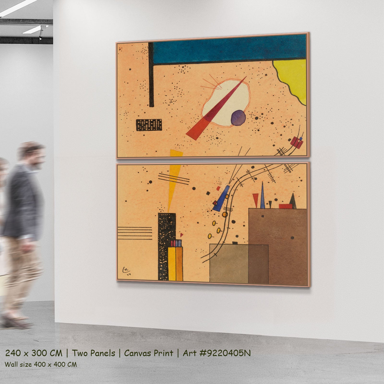Speckled Ground with Buildings by Wassily Kandinsky as a large two-panel gold and blue Geometric Abstract canvas set