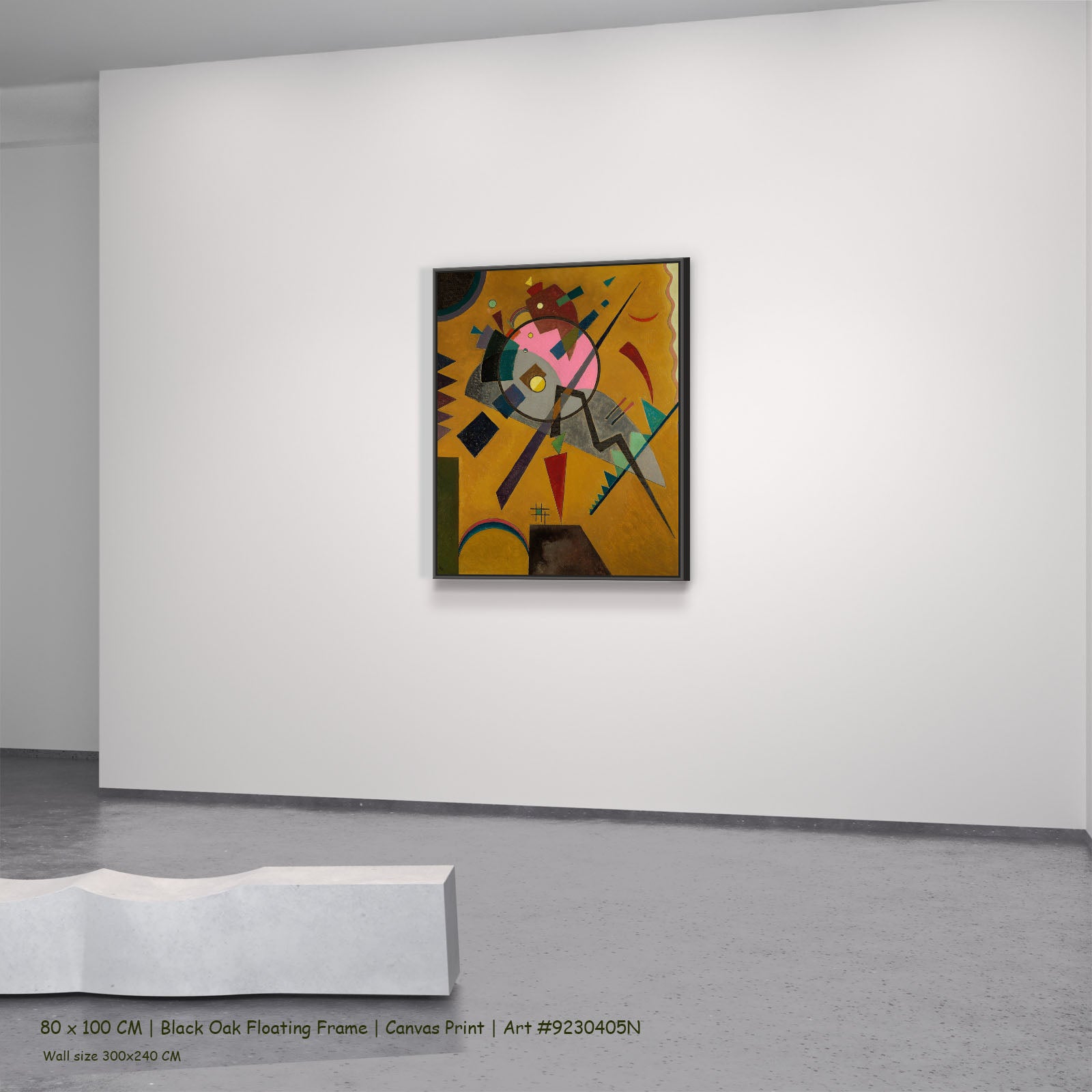 Orange by Wassily Kandinsky in a black oak floating frame, large gold and grey Colourful Abstract canvas