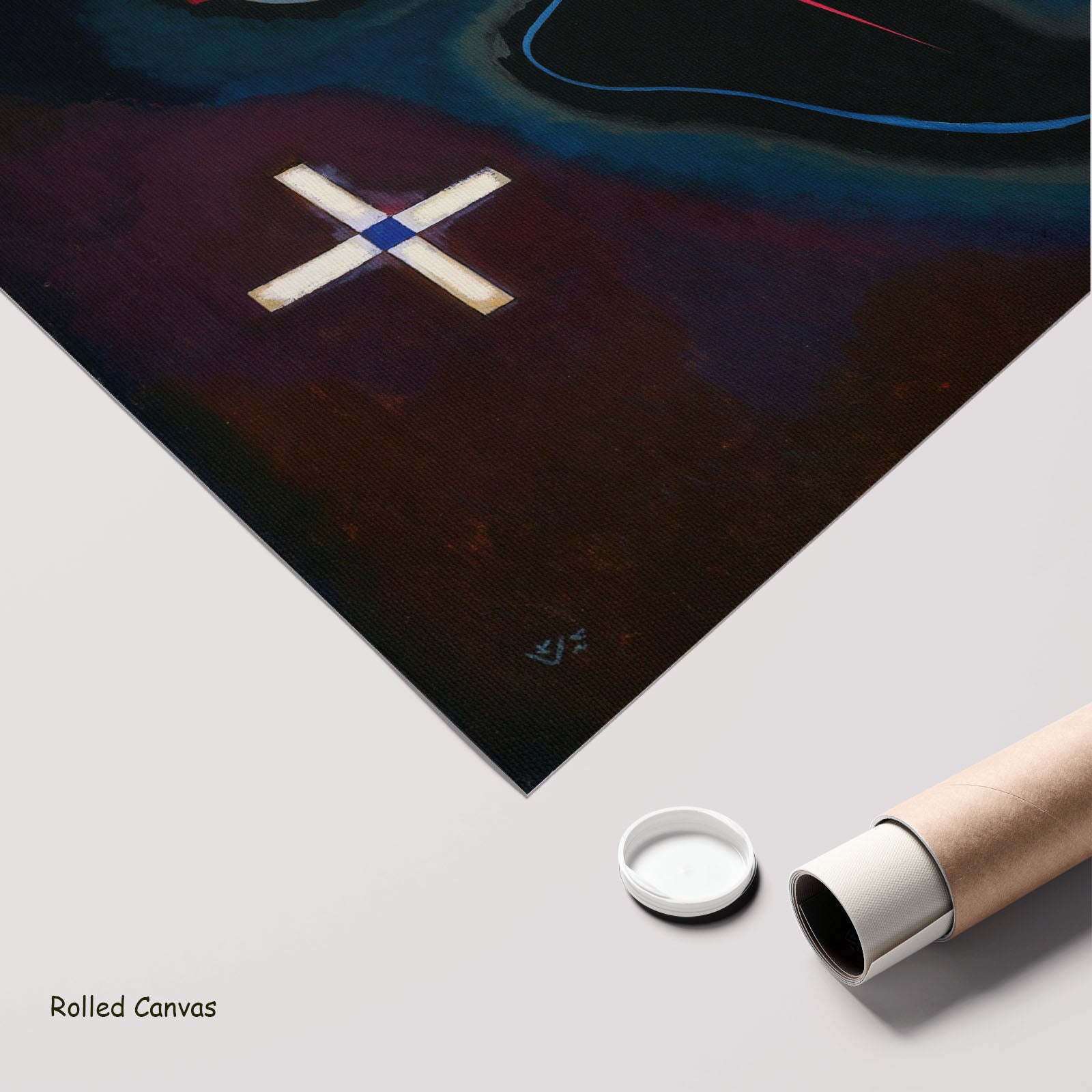White Cross by Wassily Kandinsky as a large rolled blue and black Modern Abstract canvas print