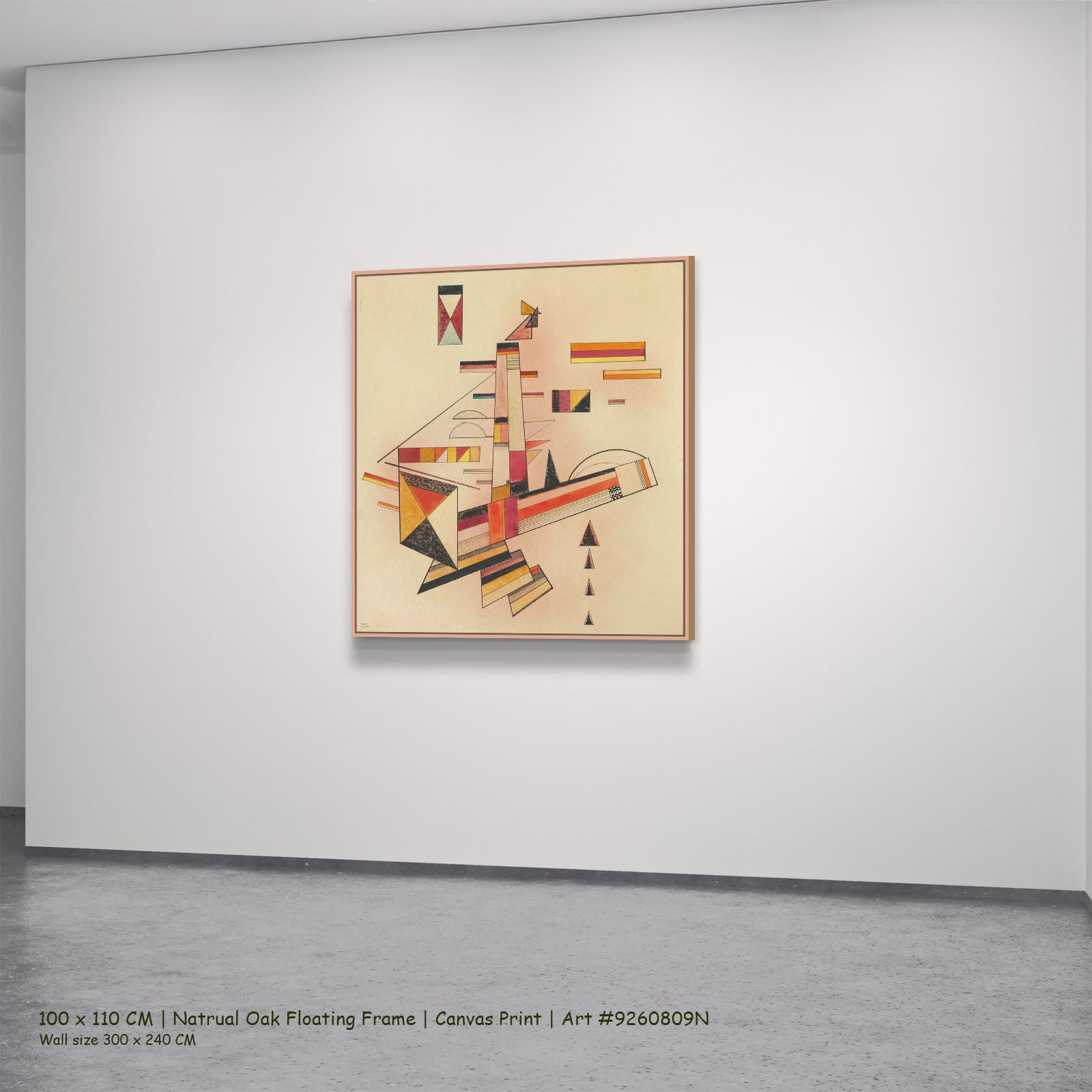 Ascending Structure by Wassily Kandinsky in a natural oak floating frame, large orange and white Geometric Abstract canvas