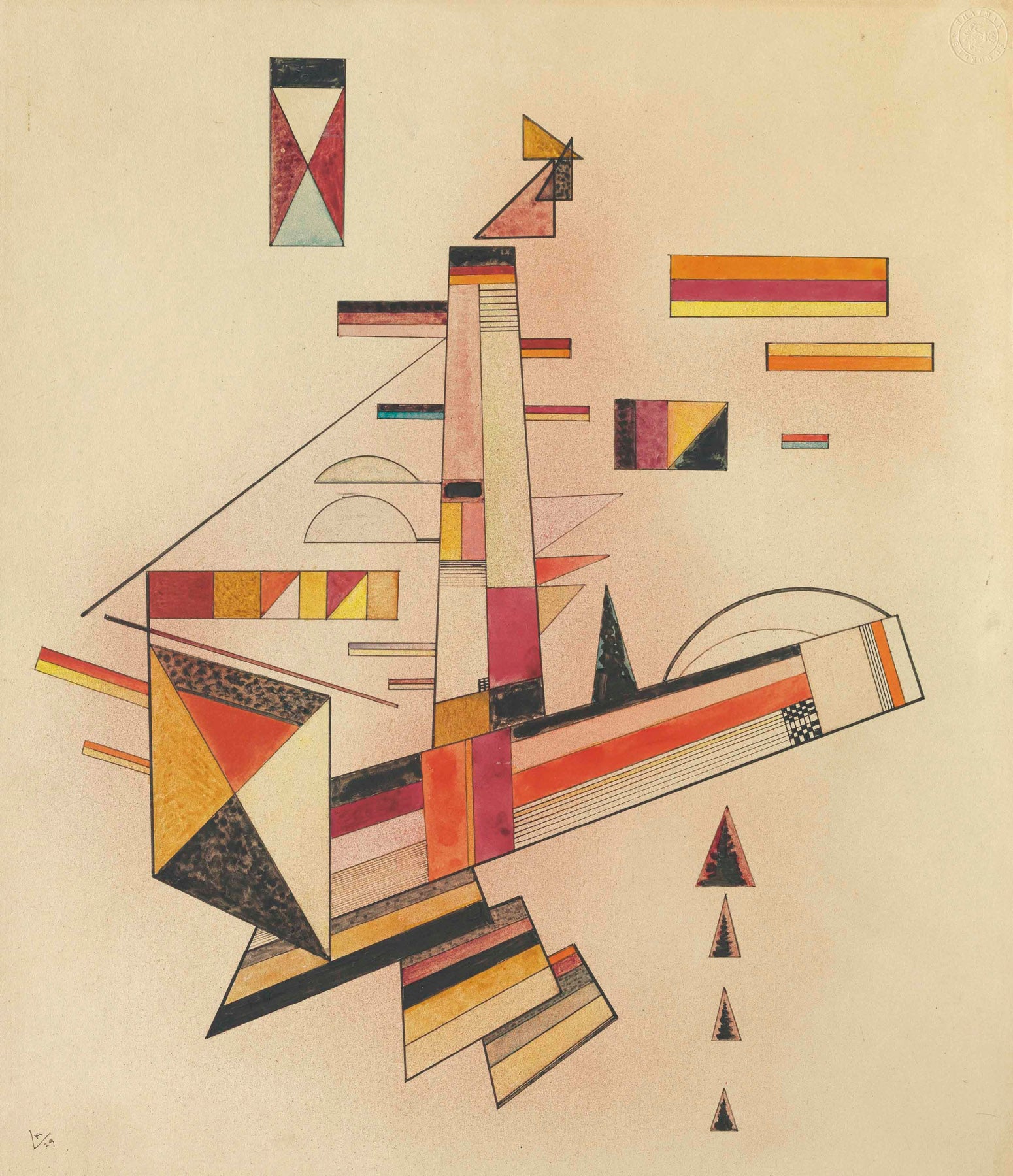 Large orange and white Geometric Abstract canvas print of Ascending Structure by Wassily Kandinsky