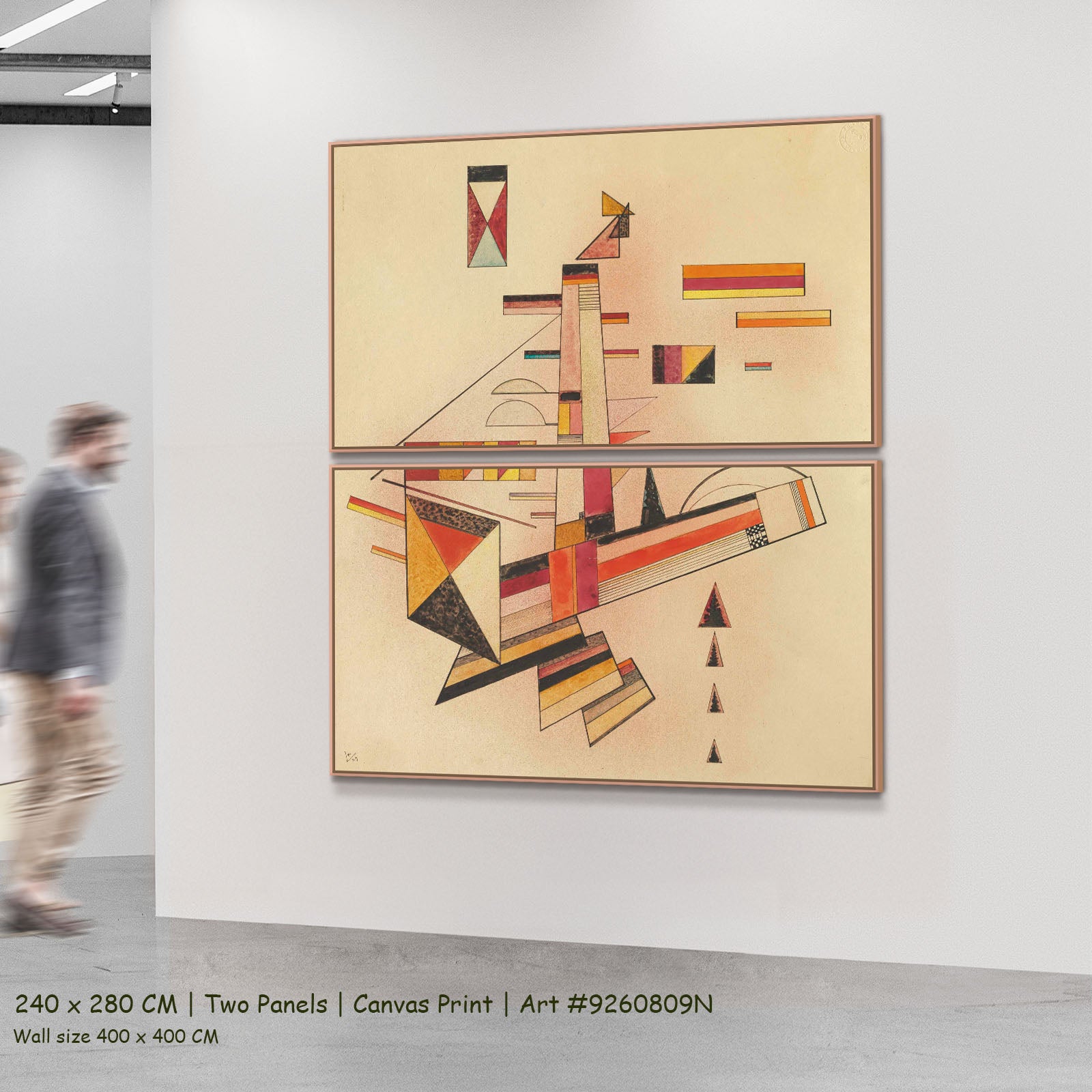 Ascending Structure by Wassily Kandinsky as a large two-panel orange and white Geometric Abstract canvas set