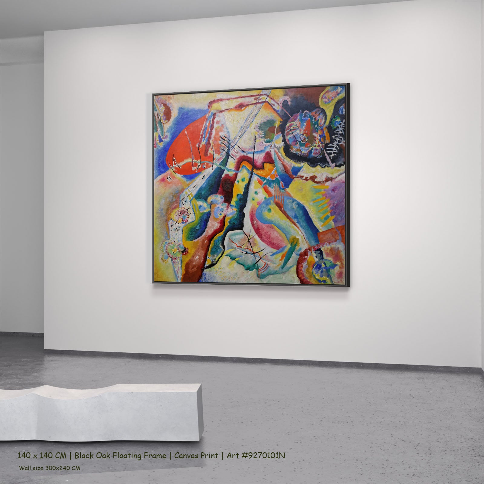 Painting with Red Spot by Wassily Kandinsky in a black oak floating frame, large red and blue Colourful Abstract canvas