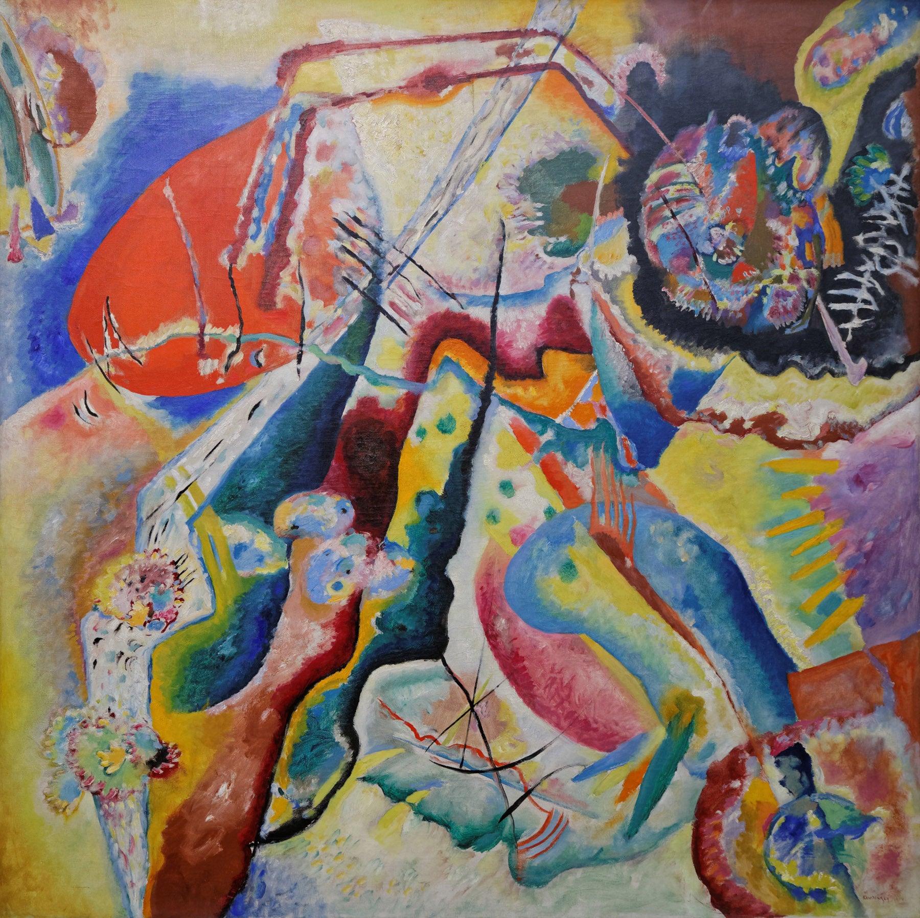Large red and blue Colourful Abstract canvas print of Painting with Red Spot by Wassily Kandinsky