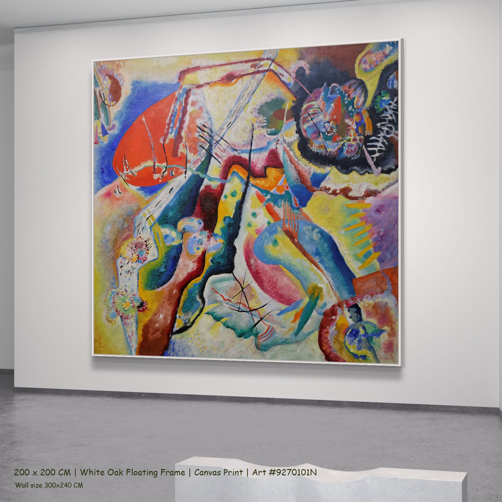 Painting with Red Spot by Wassily Kandinsky in a white oak floating frame, large red and blue Colourful Abstract canvas