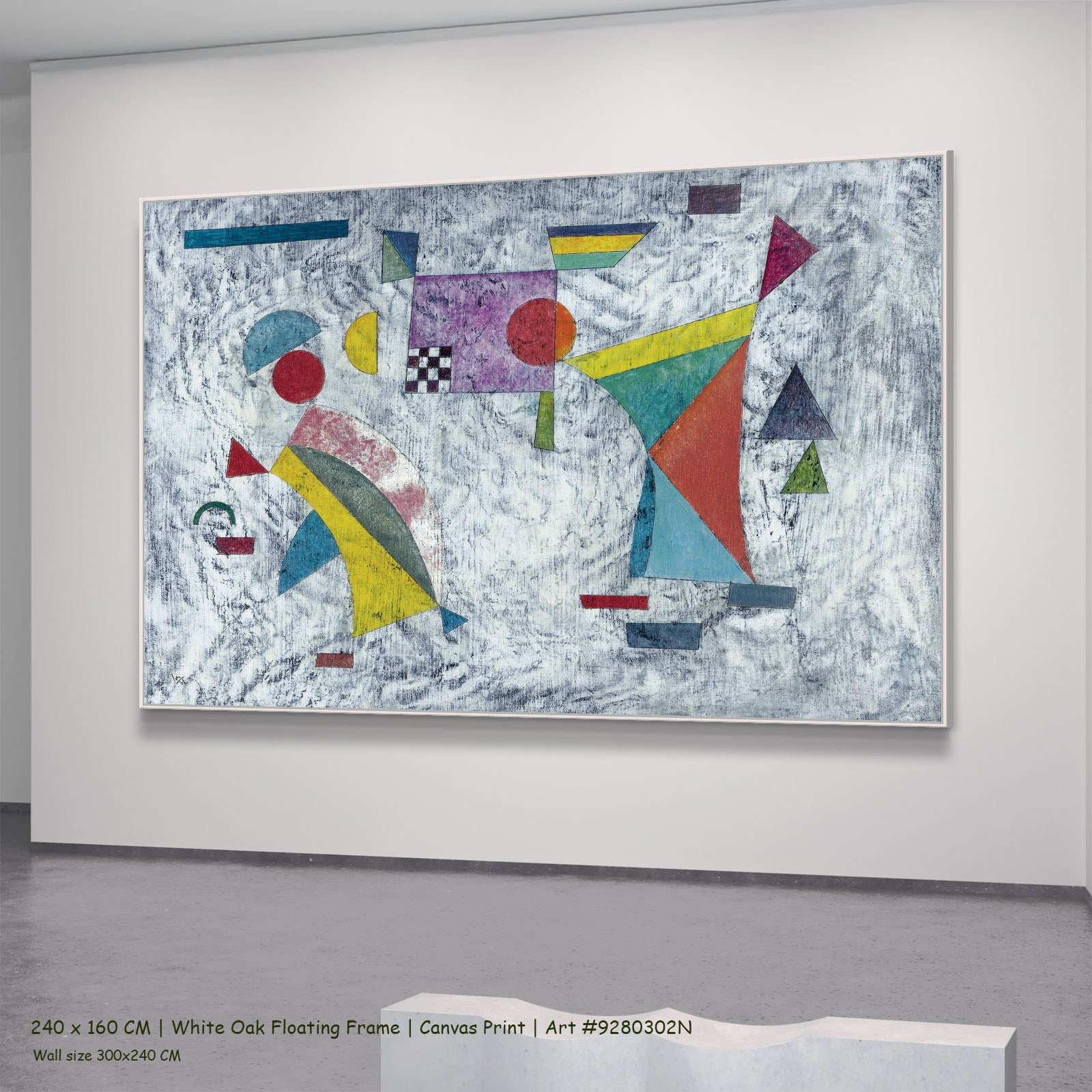 Grey Ground with Coloured Groups by Wassily Kandinsky in a white oak floating frame, large blue and yellow Modern Abstract ca
