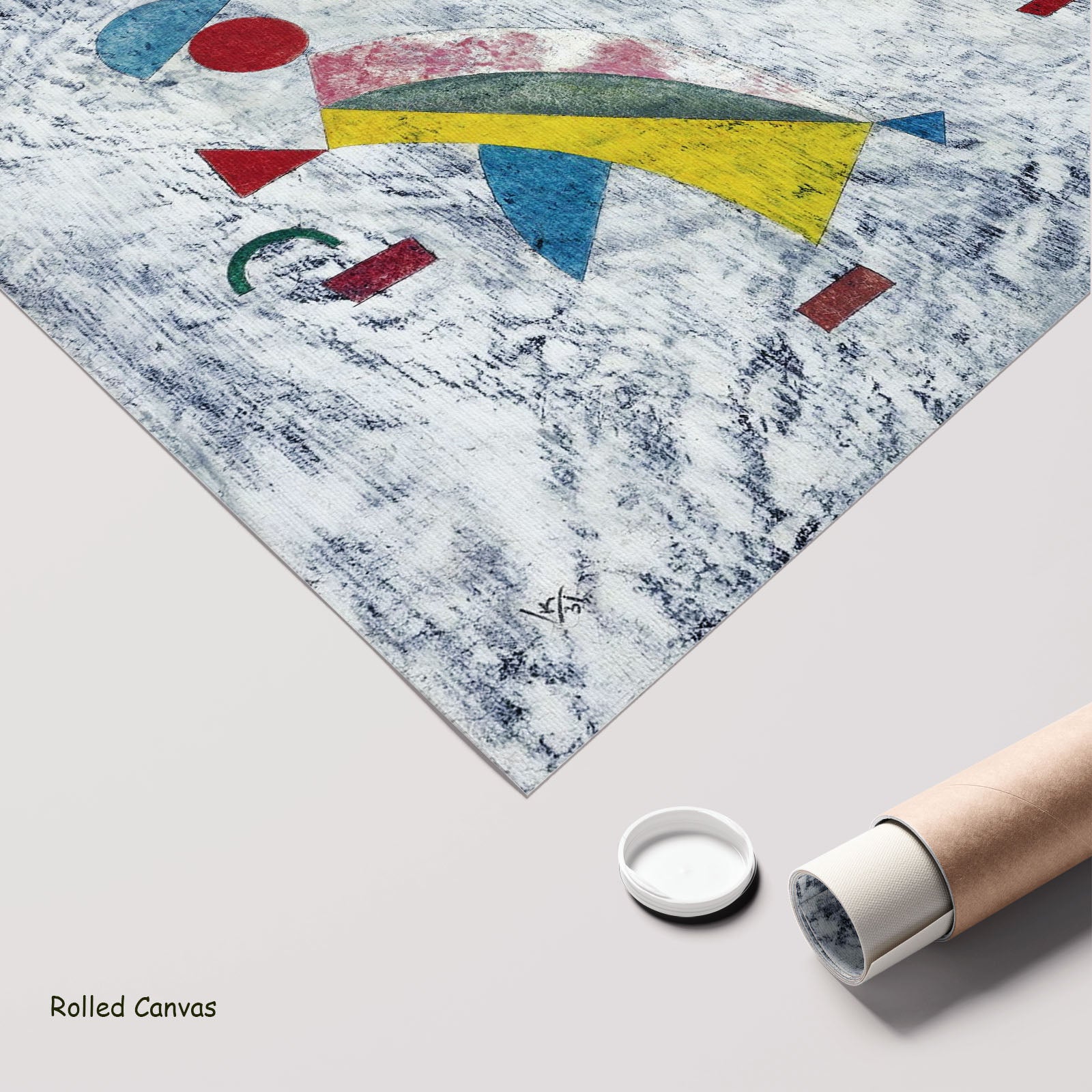 Grey Ground with Coloured Groups by Wassily Kandinsky as a large rolled blue and yellow Modern Abstract canvas print