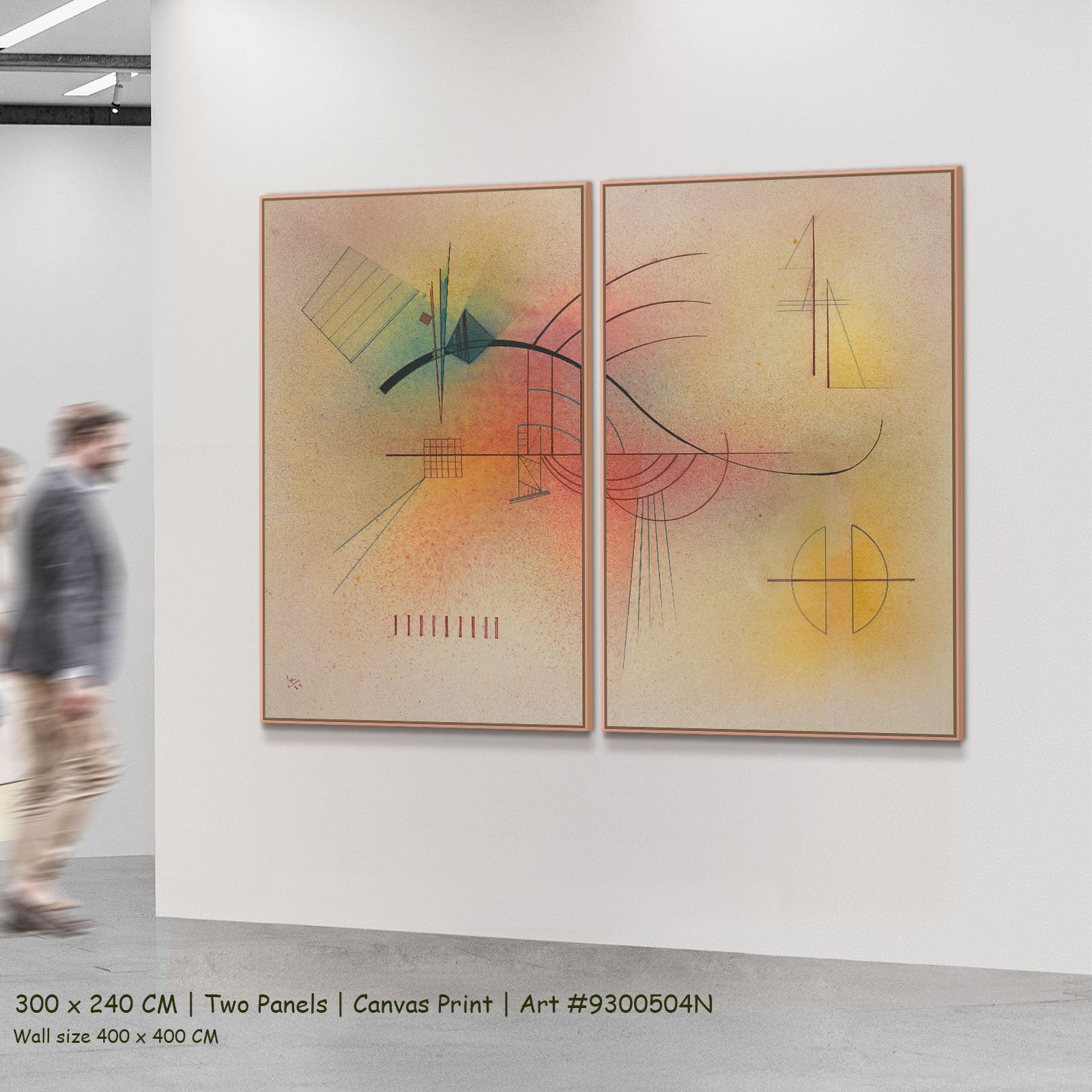 Abstract Composition with Black Arc by Wassily Kandinsky as a large two-panel yellow and white Geometric Abstract canvas set
