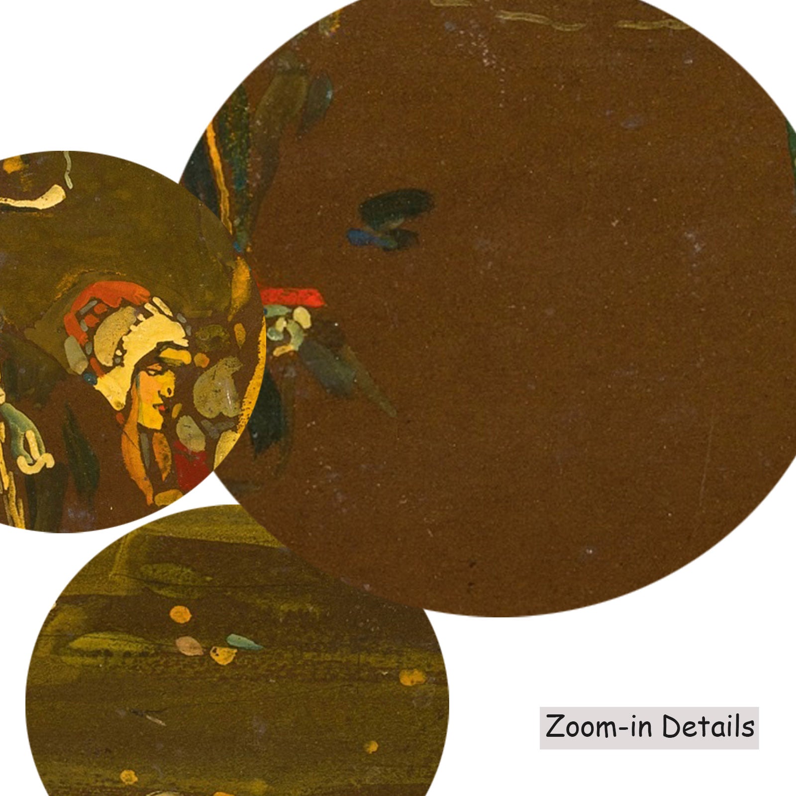 Close-up detail of the brushwork on Women on the Shore, a large brown and olive Colourful Abstract canvas by Wassily Kandinsk
