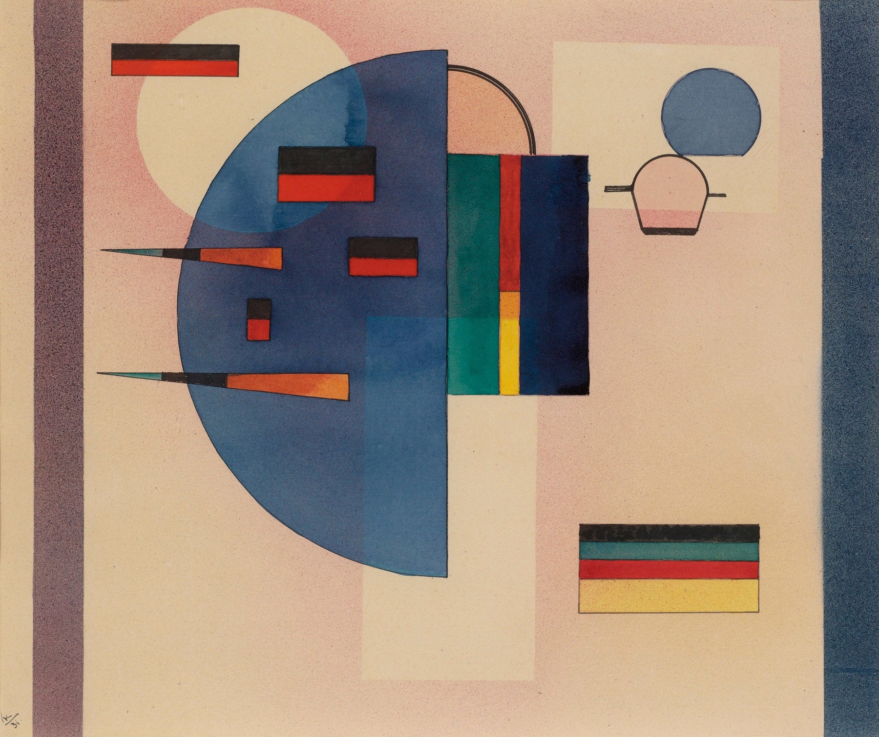 Large blue and red Modern Abstract canvas print of Composition with Blue Semicircle by Wassily Kandinsky