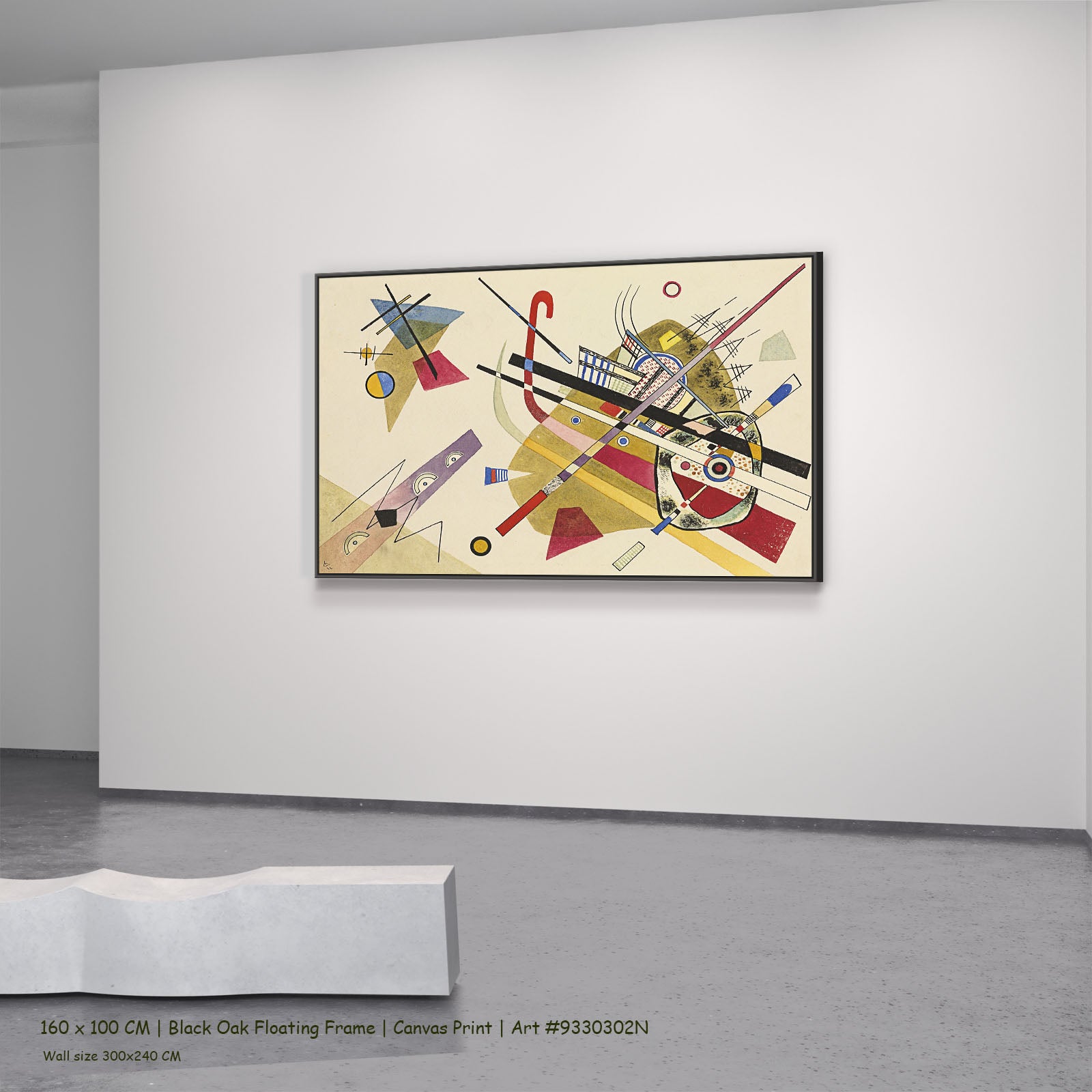 Abstract Composition with Crossing Lines by Wassily Kandinsky in a black oak floating frame, large gold and white Abstract ca