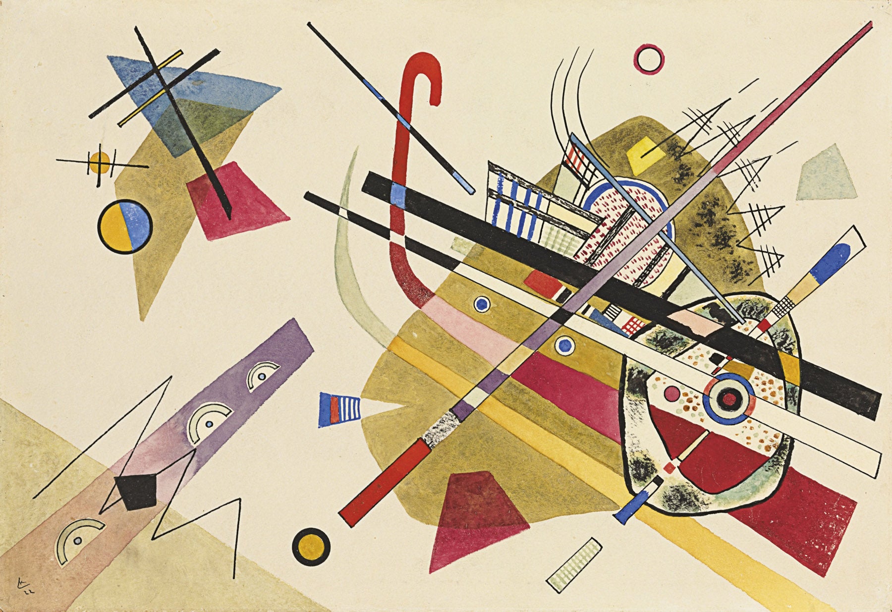 Large gold and white Abstract canvas print of Abstract Composition with Crossing Lines by Wassily Kandinsky