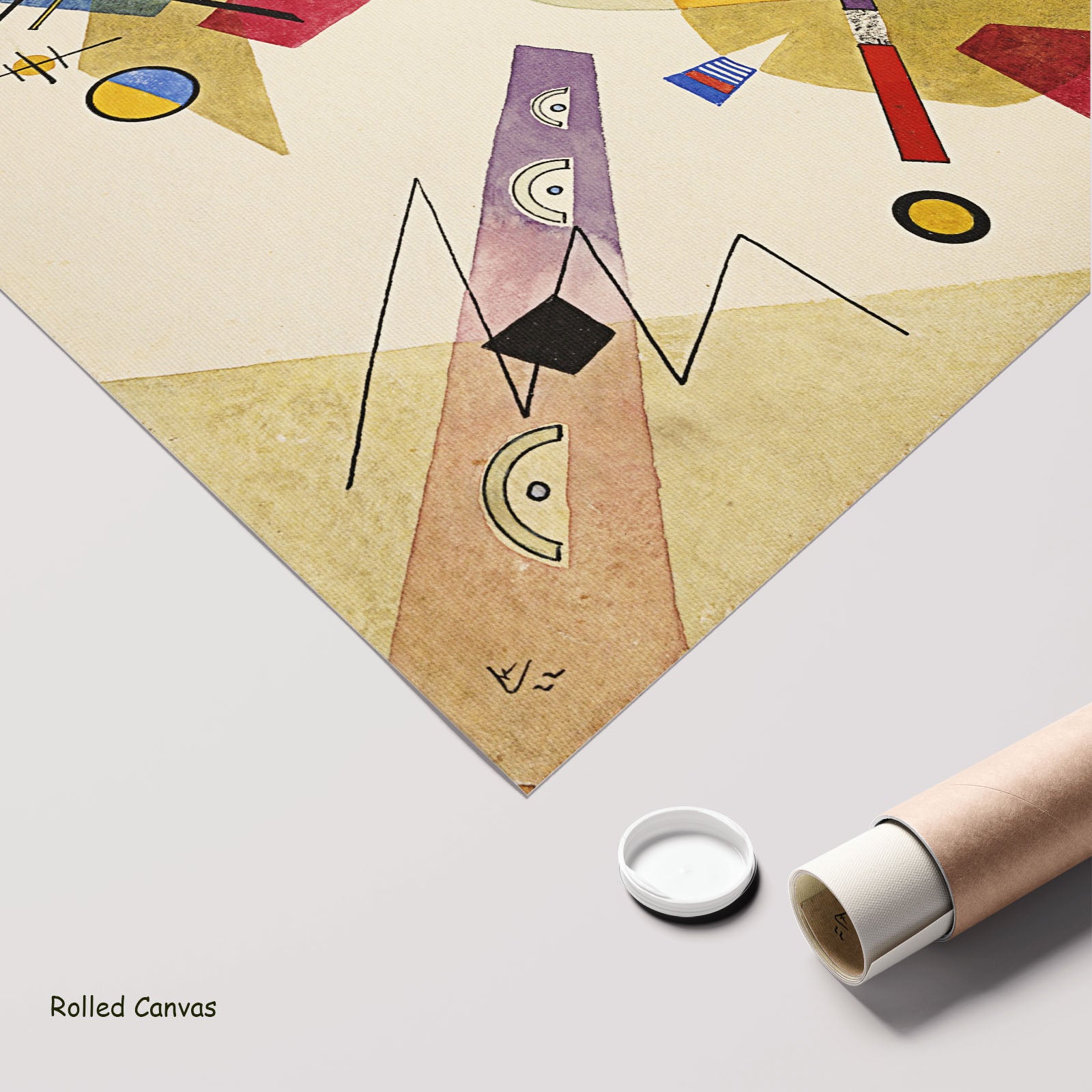 Abstract Composition with Crossing Lines by Wassily Kandinsky as a large rolled gold and white Abstract canvas print