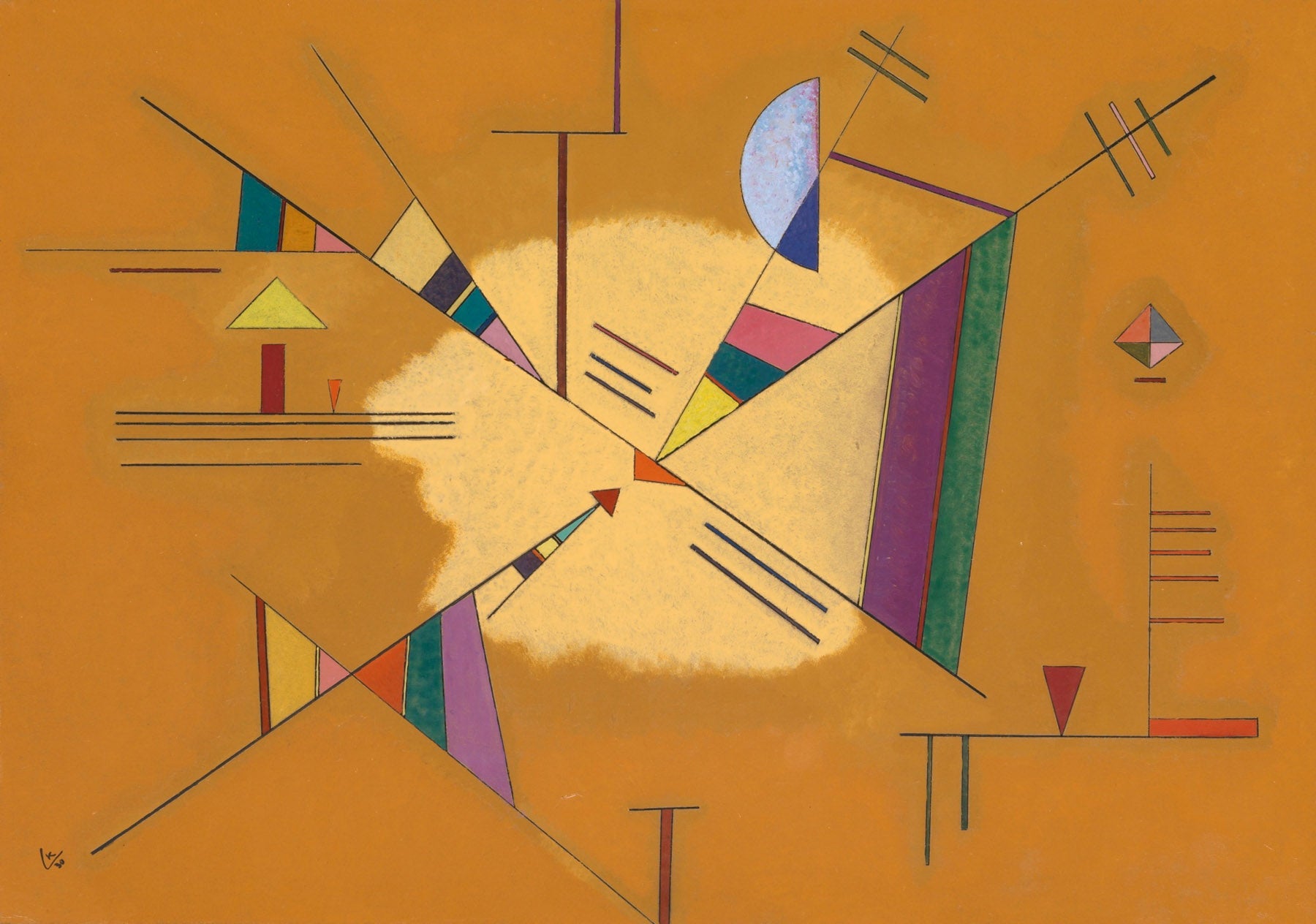 Large orange and white Geometric Abstract canvas print of Abstract Composition on Orange by Wassily Kandinsky