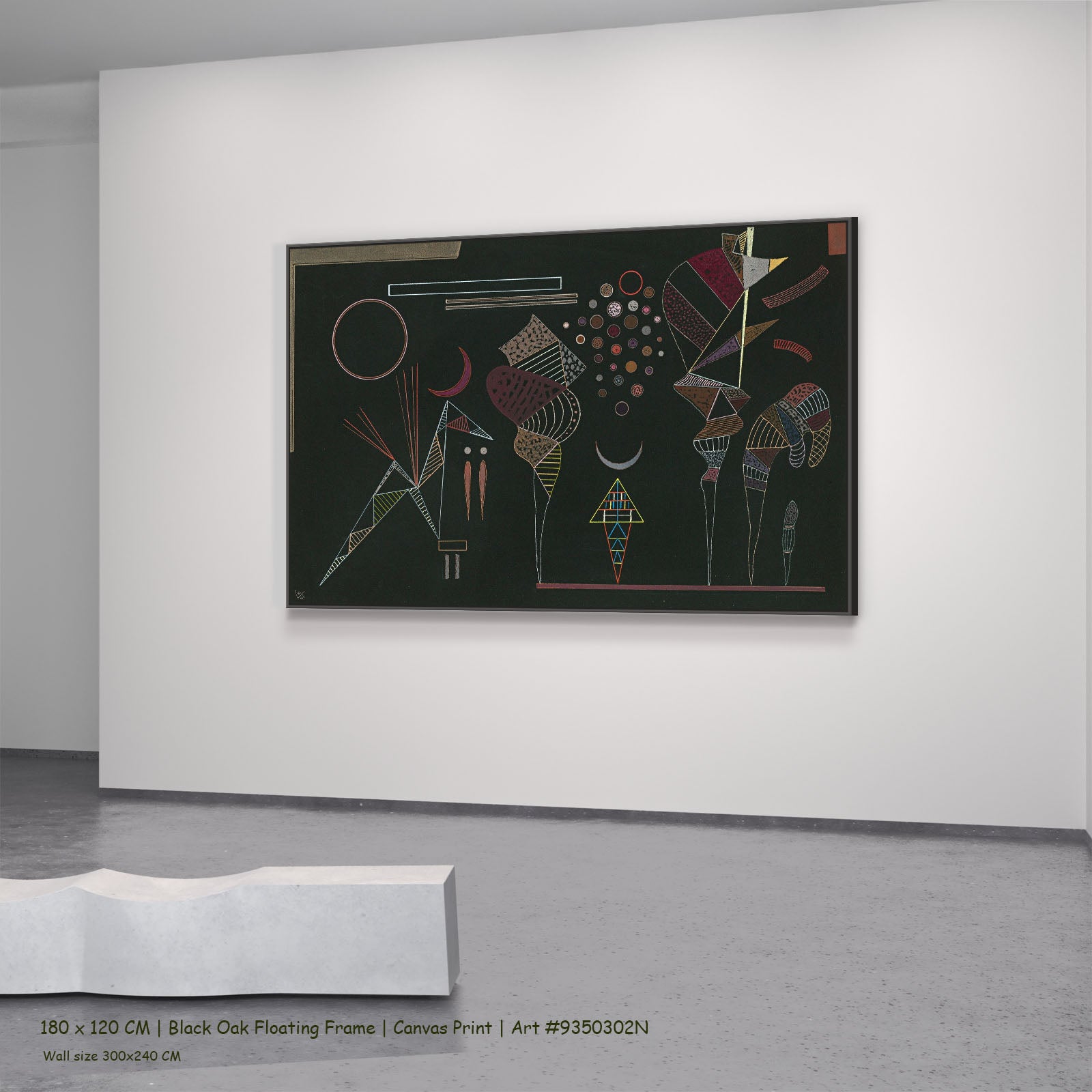 Abstract Composition on Black by Wassily Kandinsky in a black oak floating frame, large brown and black Colourful Abstract ca