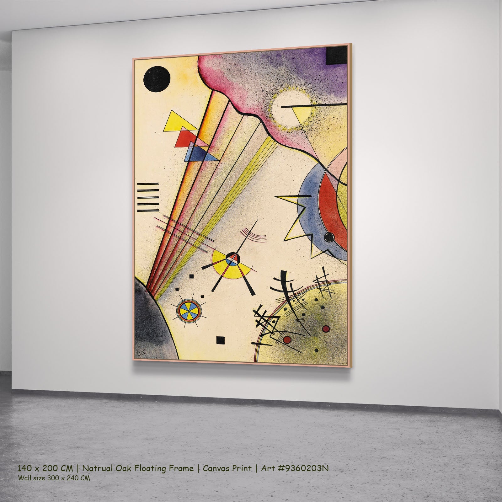 Deutliche Verbindung by Wassily Kandinsky in a natural oak floating frame, large pink and purple Modern Abstract canvas