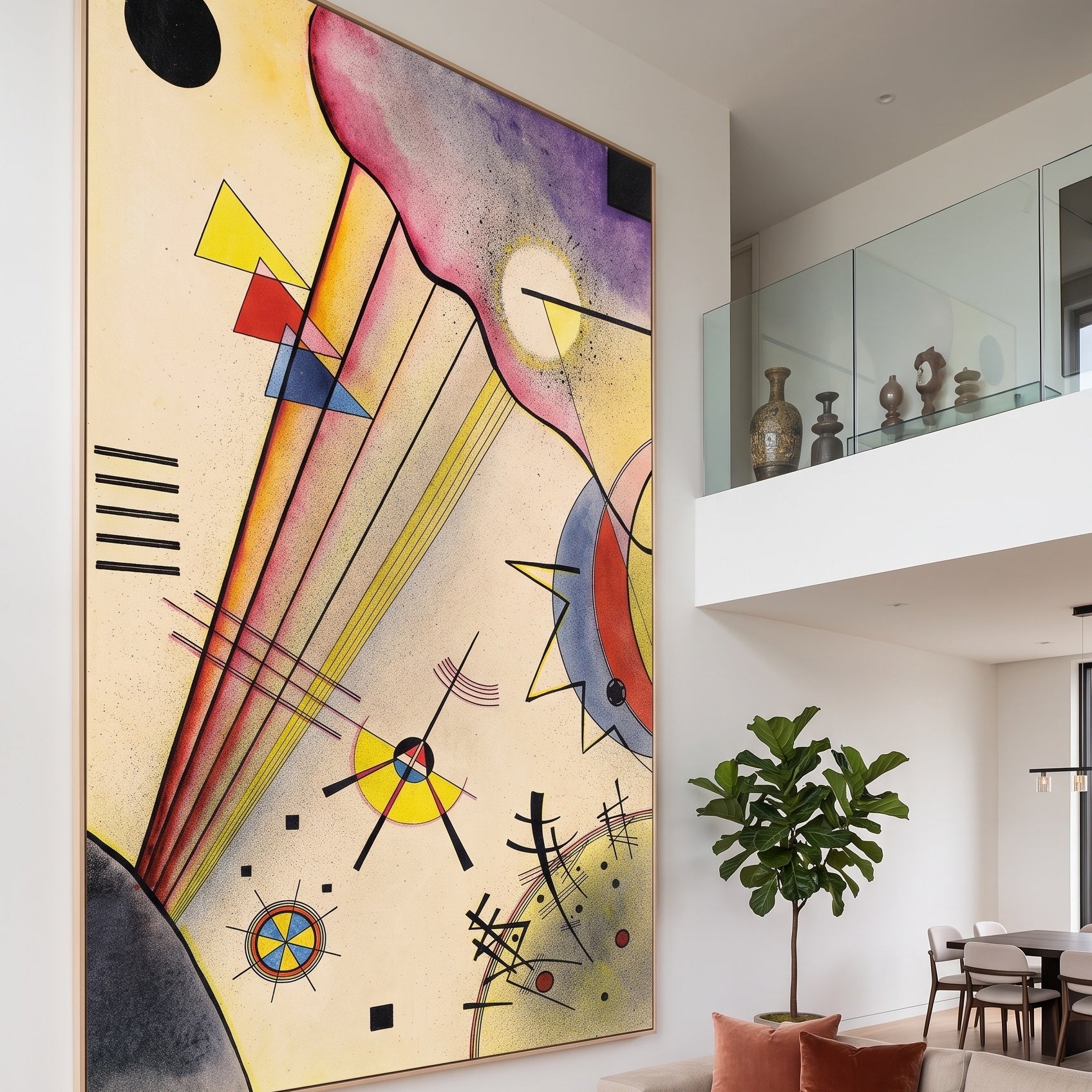 Deutliche Verbindung by Wassily Kandinsky — large pink and purple Modern Abstract canvas art on a living room wall