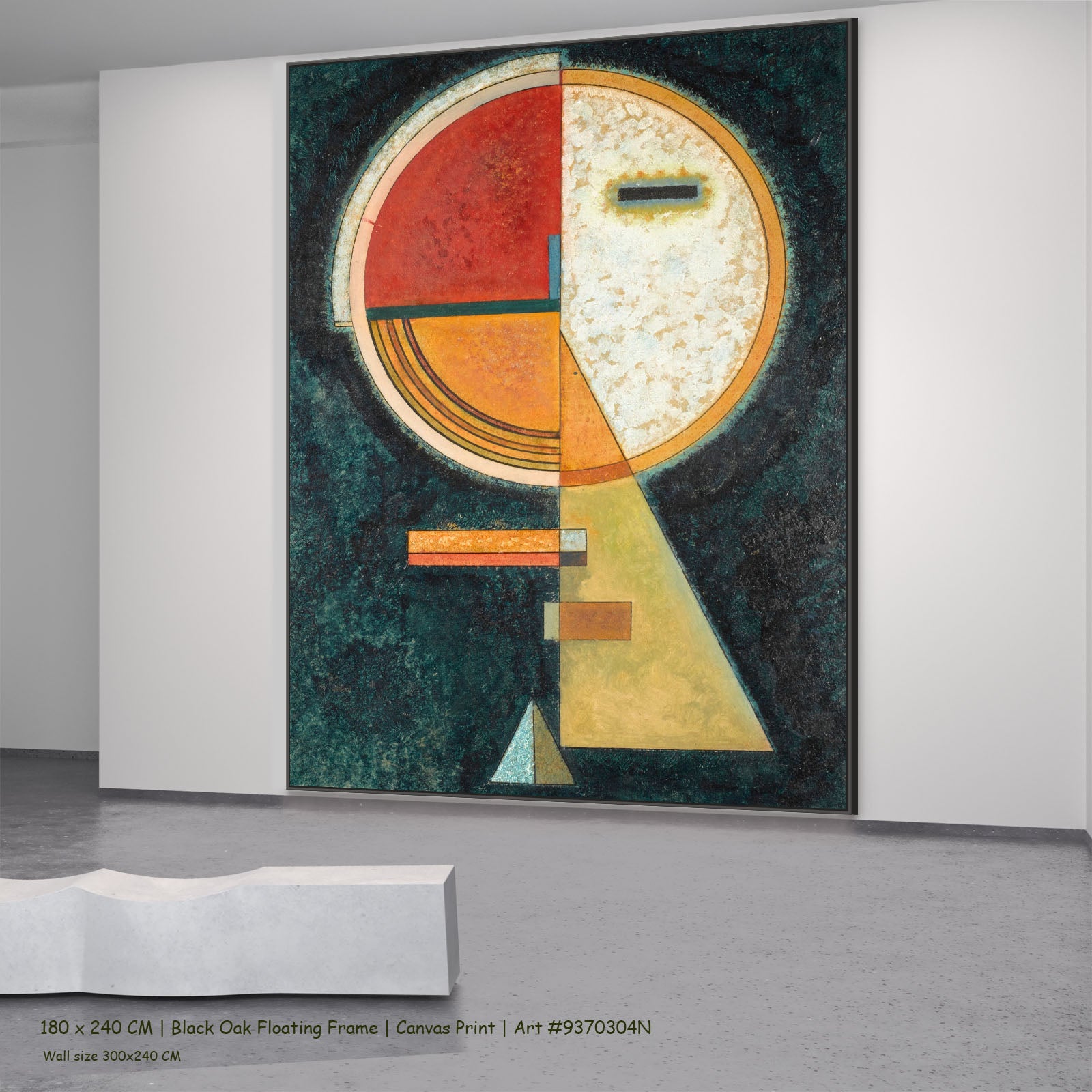 Unstable Compensation by Wassily Kandinsky in a black oak floating frame, large green and red Abstract canvas
