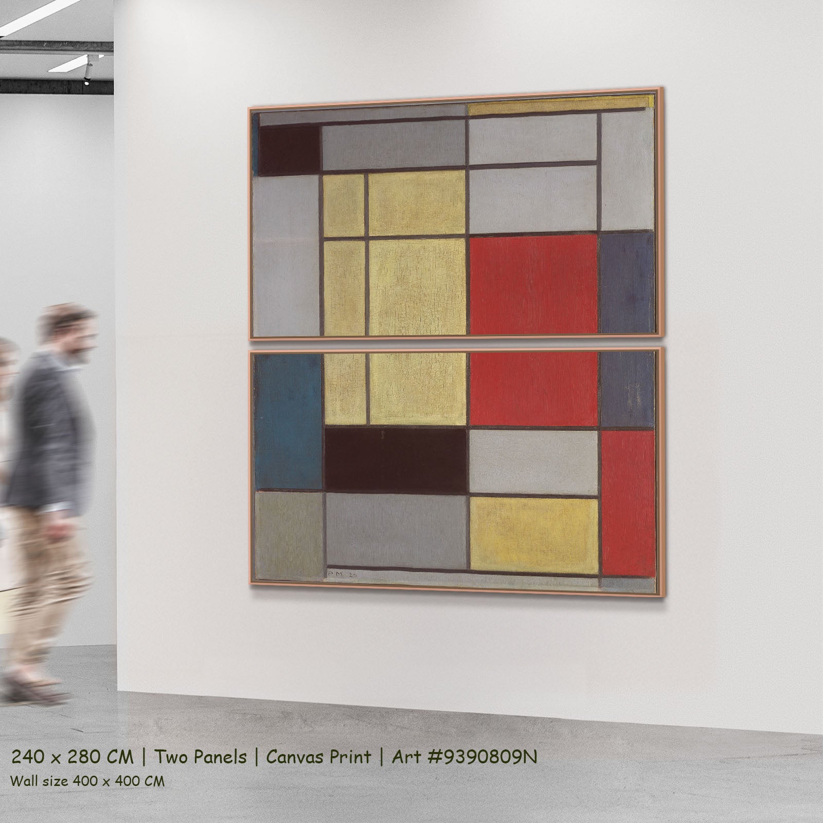 Composition with Red, Blue and Yellow-Green by Piet Mondrian as a large two-panel yellow and red Colourful Abstract canvas se