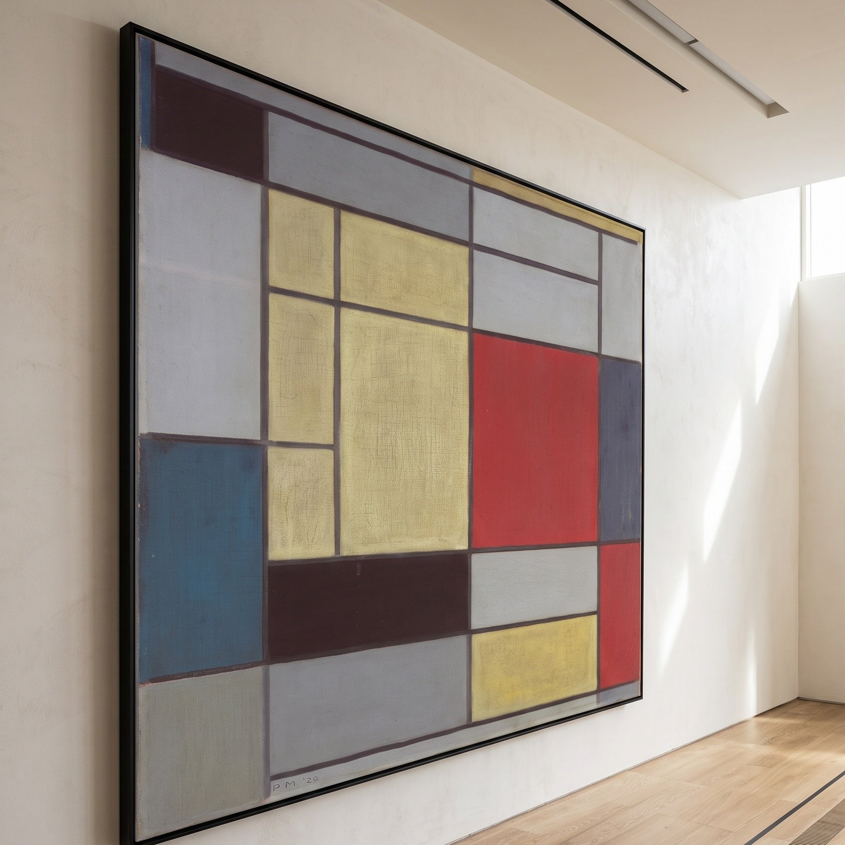 Composition with Red, Blue and Yellow-Green by Piet Mondrian — large yellow and red Colourful Abstract canvas art on a hallwa