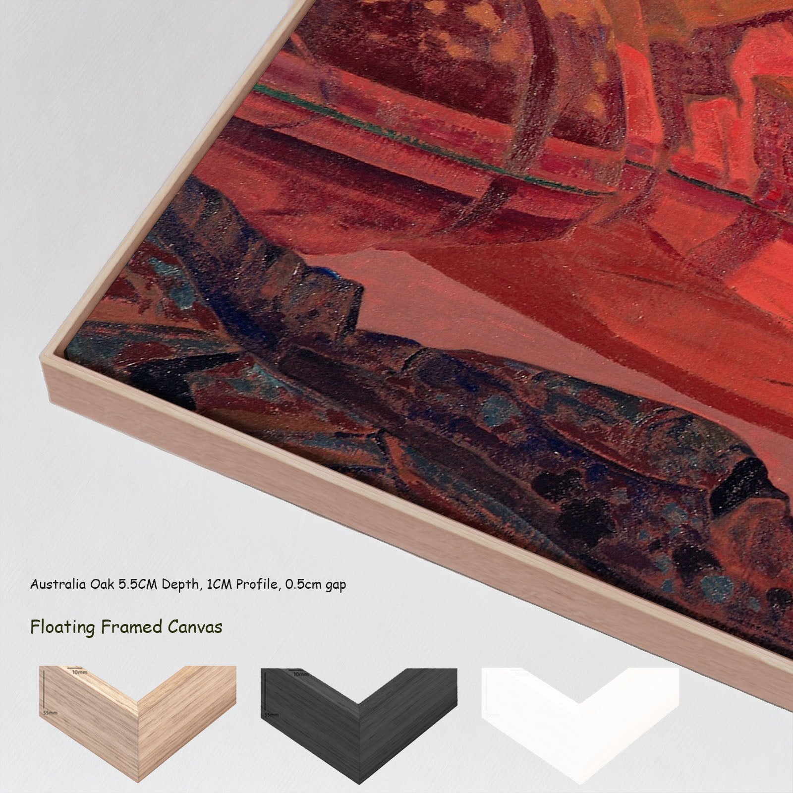Buried Treasures by Nicholas Roerich in a floating frame, large red and pink Symbolist canvas print