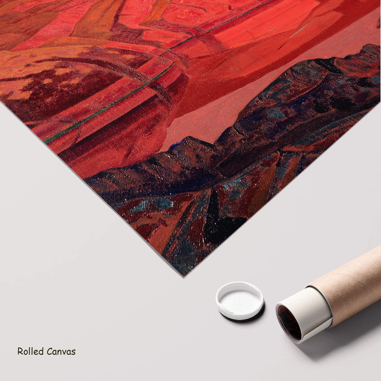 Buried Treasures by Nicholas Roerich as a large rolled red and pink Symbolist canvas print