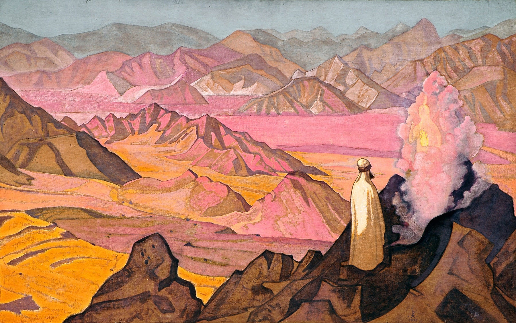 Large pink and orange Symbolist canvas print of Mohammed the Prophet by Nicholas Roerich