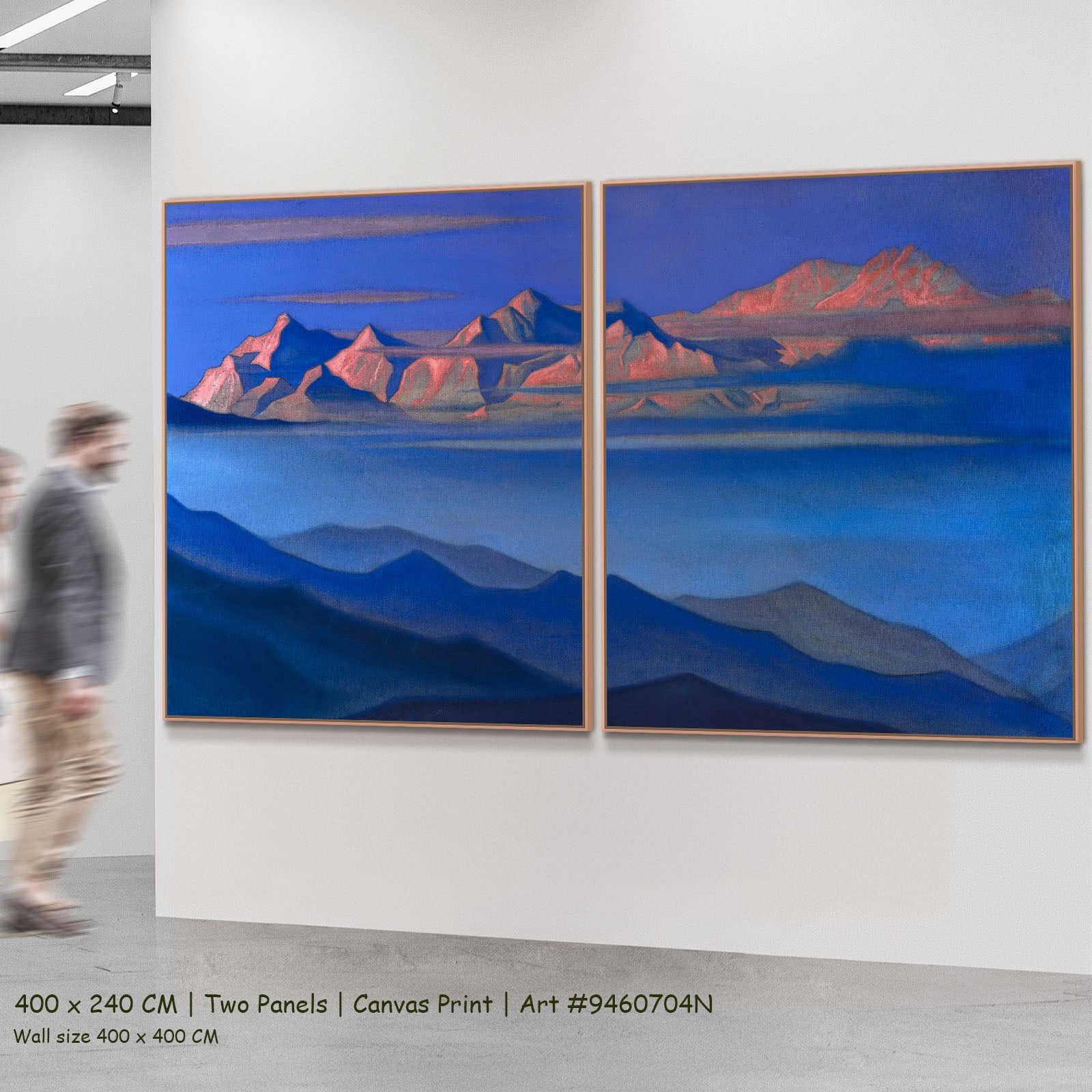 Kanchenjunga by Nicholas Roerich as a large two-panel blue and pink Himalayan Mountain canvas set