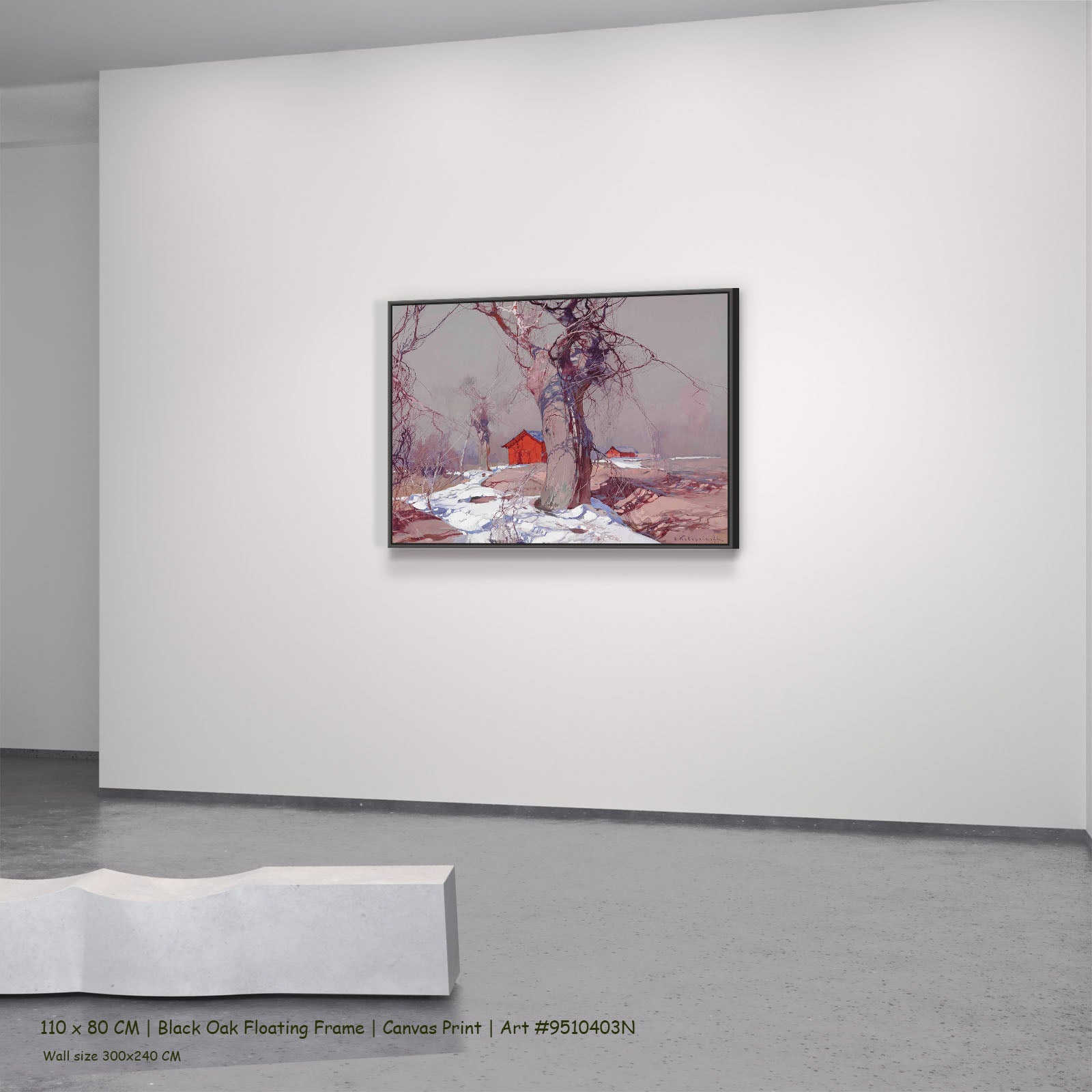 Early Spring by Stepan Kolesnikoff in a black oak floating frame, large red and grey Impressionist canvas