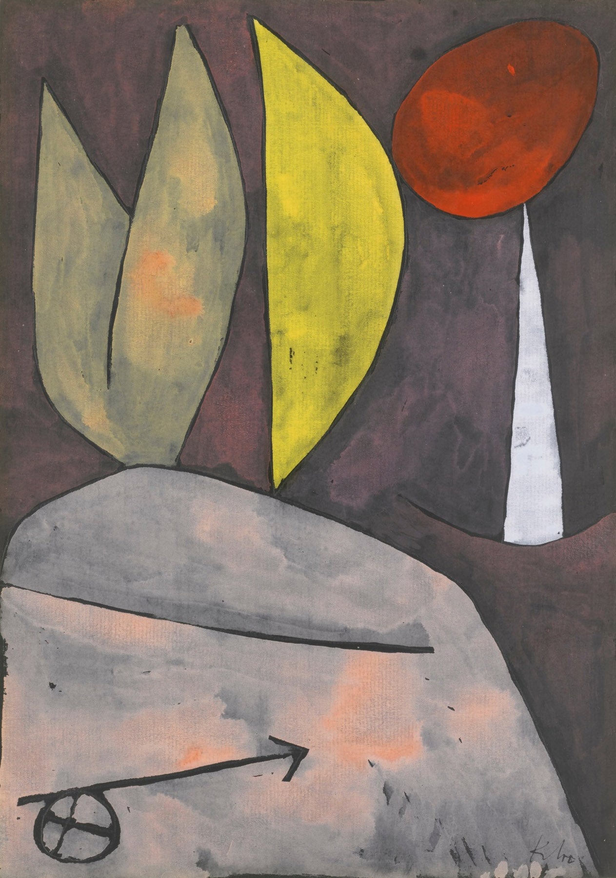 Large purple and yellow Abstract canvas print of Leaves and Red Fruit by Paul Klee