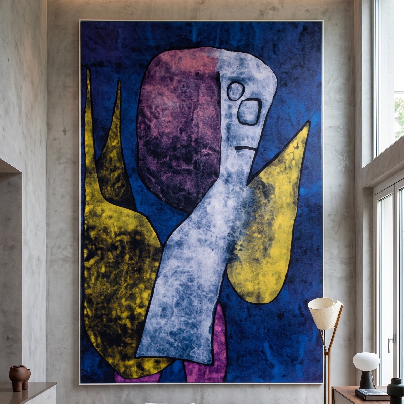 Angelus Militans by Paul Klee — large blue and yellow Geometric Abstract canvas art displayed on a wall